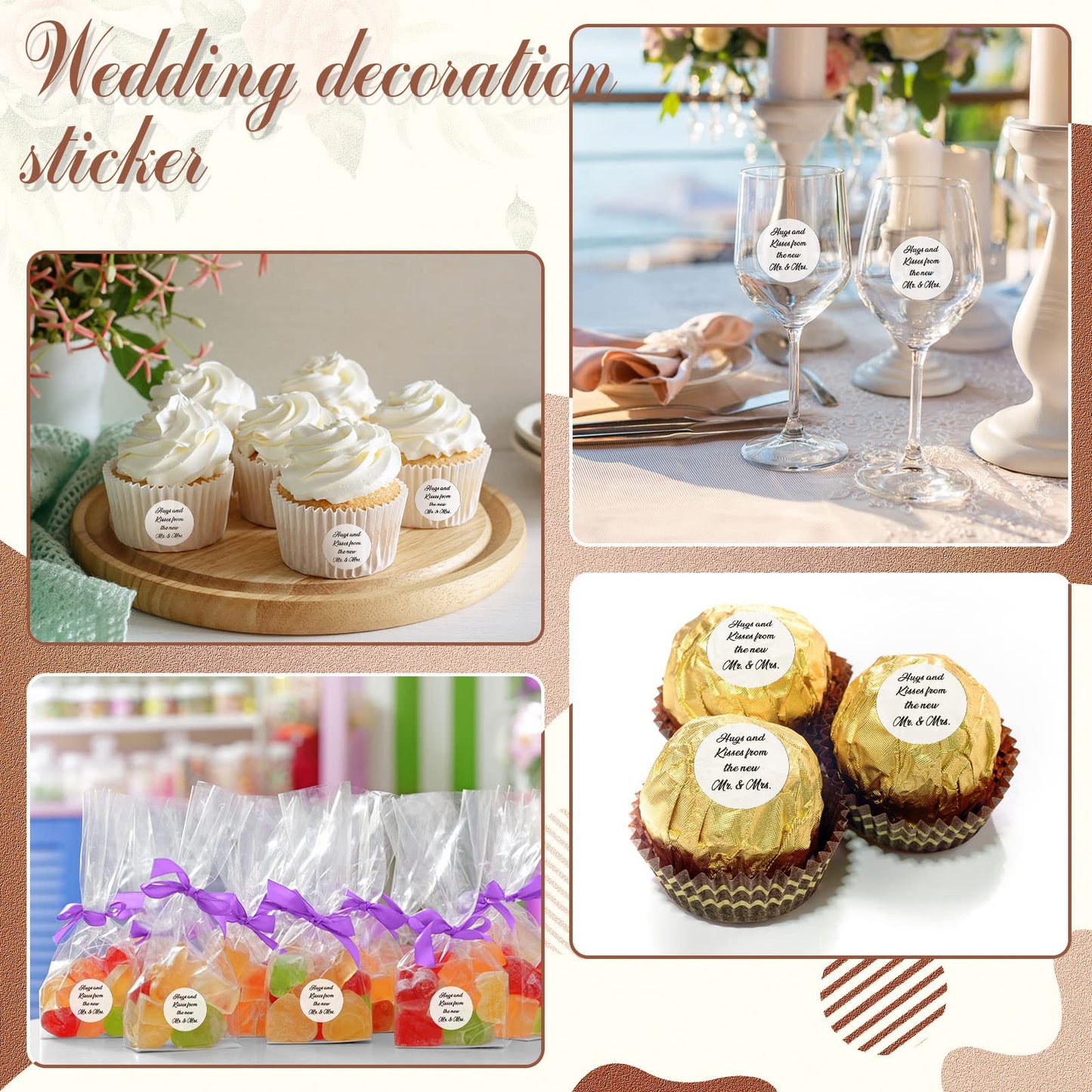 Laumoi 1000 Pcs Hugs and Kisses from The New Mr and Mrs Wedding Stickers, Chocolate Drops Labels Candy Stickers 0.75 Inch for Weddings Engagement