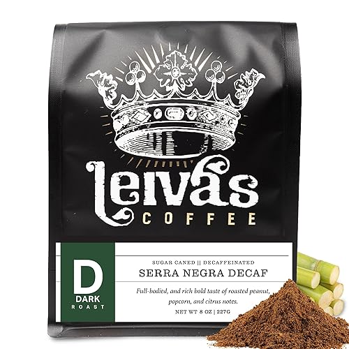 Leiva’s Decaf Ground Coffee (8oz), Guatemalan Ground Dark Roast Coffee - Serra Negra Organic Decaffeinated Coffee Ground w/Roasted Peanut, Popcorn