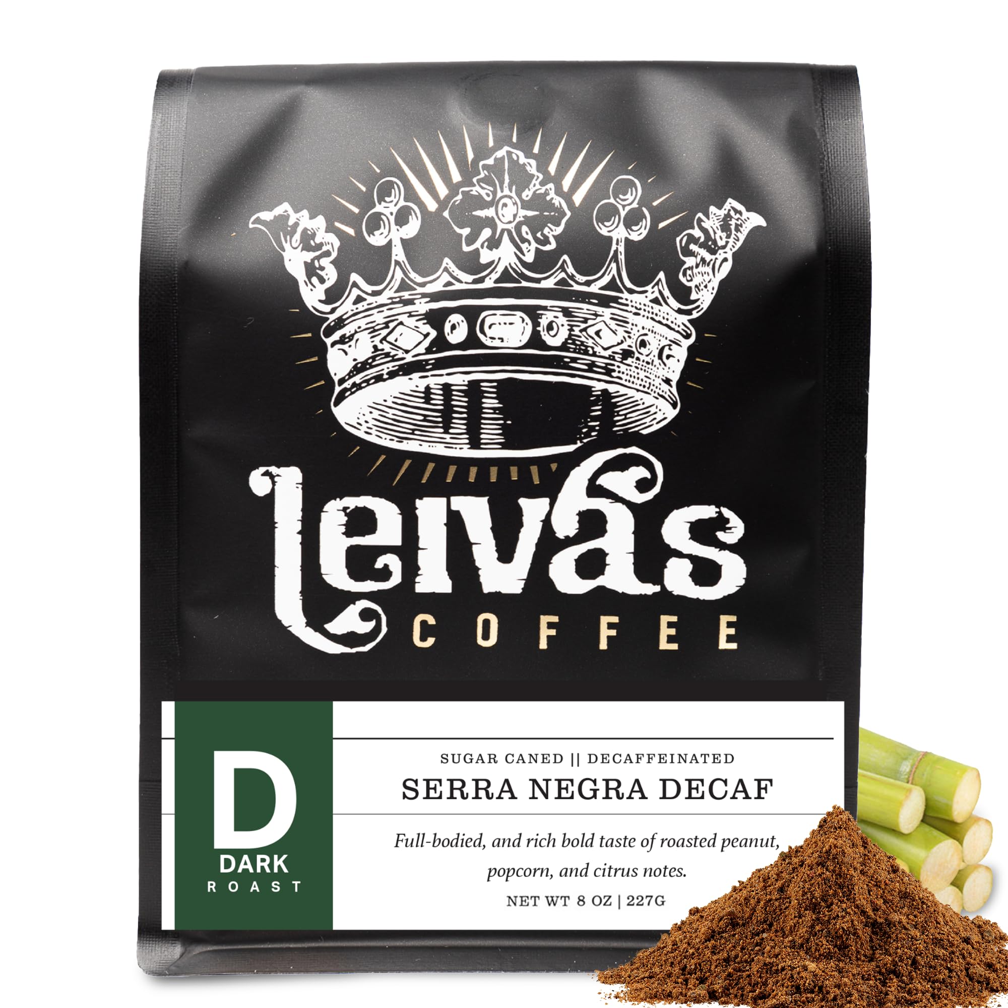 Leiva’s Decaf Ground Coffee (8oz), Guatemalan Ground Dark Roast Coffee - Serra Negra Organic Decaffeinated Coffee Ground w/Roasted Peanut, Popcorn