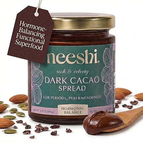 NEESHI Hormone Balancing Dark Cacao Spread for Women - Bloating Relief & Menopause Support - Low Sugar, Vegan, Gluten-Free, All Natural Superfood