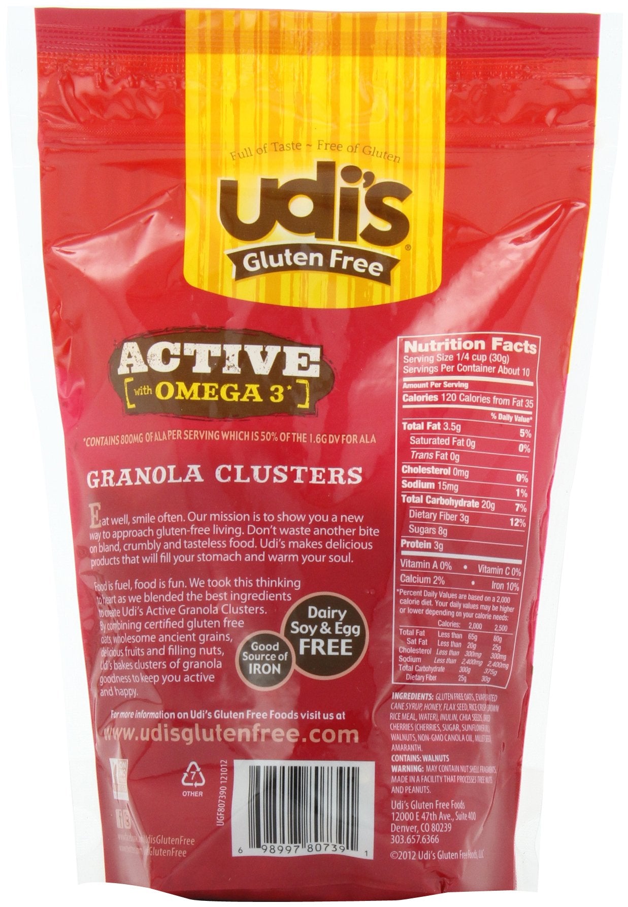 Udi's Gluten Free Granola Clusters, Cherry Walnut, 11 Ounce