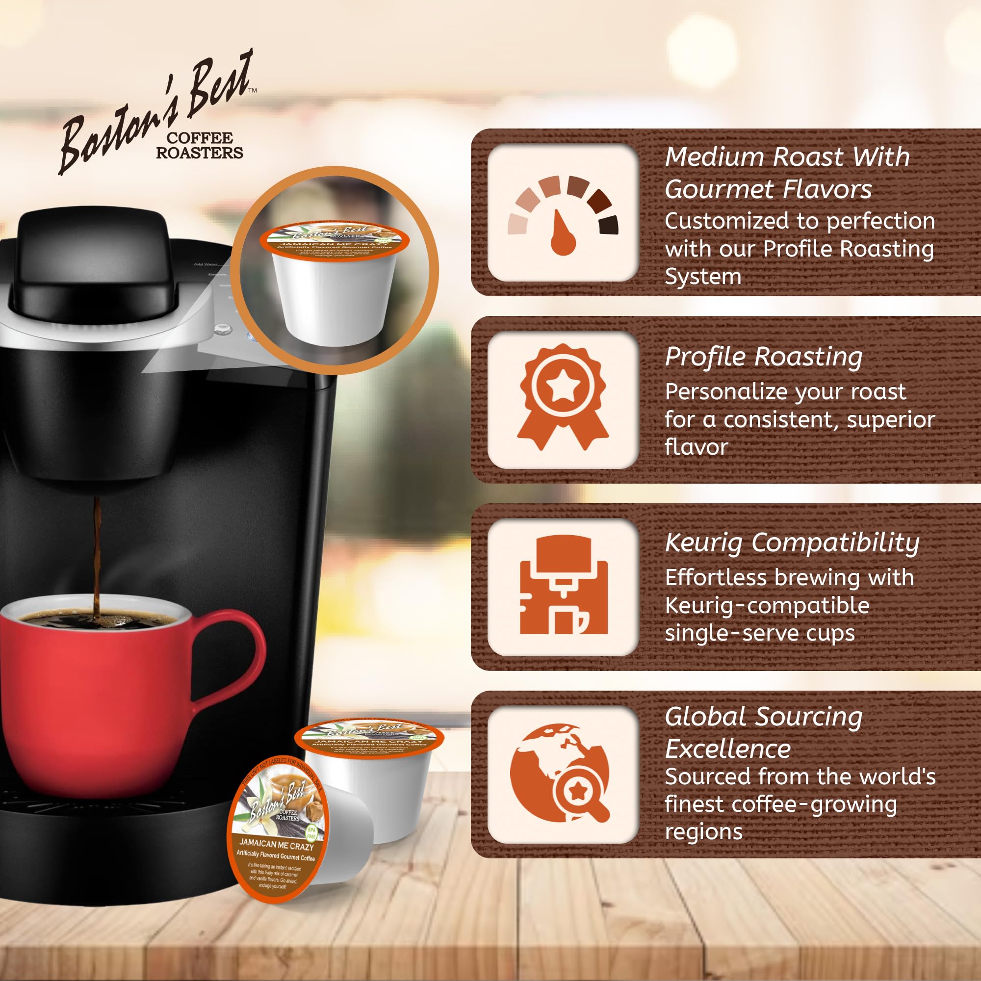 Boston’s Best - Jamaican Me Crazy Flavored Medium Roast Gourmet Coffee, Compatible with Keurig - 1 Count (12 Single Serve Cups)
