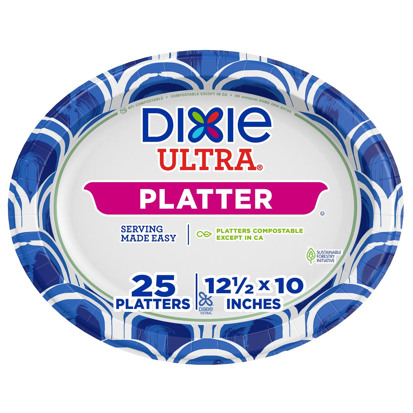 Dixie Ultra Disposable Paper Platters, 10" x 12.5", 25 Count - Durable, Sturdy Design