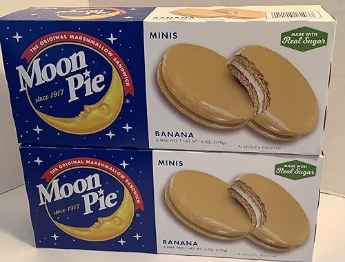 Moon Pie Minis Banana Marshmallow Sandwich . 2 pack. (2 Boxes Of 6 Pies Each) . Total 12 Minis Pies