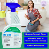 Theochem In-Cide EPA Registered Disinfectant Spray - Kills 99.9% of Germs, Mold, Mildew and MRSA - Multi-Surface Cleaner for Home, School & Hospital