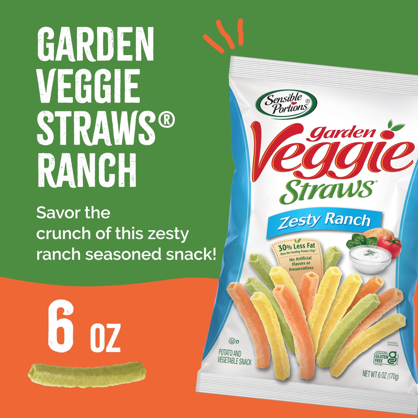 Sensible Portions Garden Veggie Straws, Zesty Ranch, 7 oz.