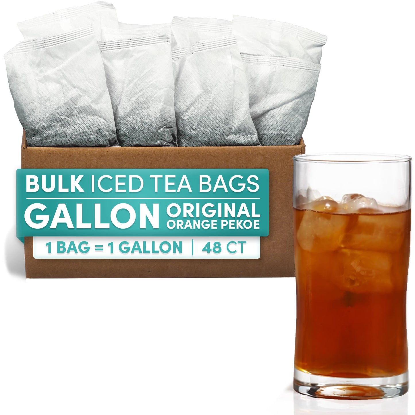 Black Orange Pekoe Iced Tea Bags, 1 Gallon Tea Bags, 48 Count, Bulk Iced Tea Packs, Orange Pekoe Tea for Restaurants, Cafes & Home
