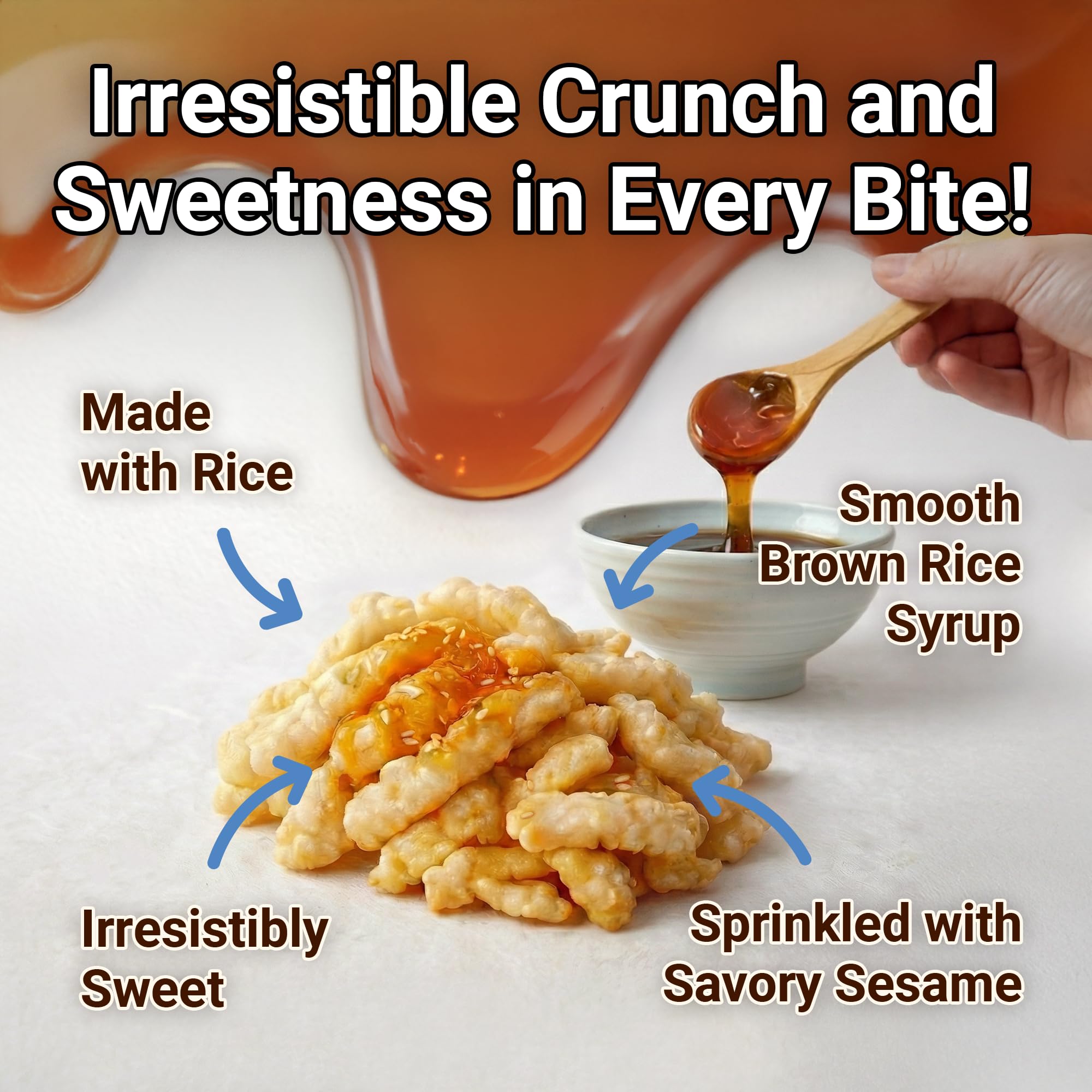 Nongshim Korean Ugua Rice Crunch Snack, Sweet Rice Crisps, Brown Rice Syrup, Glazed and Crunchy, Korean’s Favorite Rice Snack, Big Size Bag, Tasty