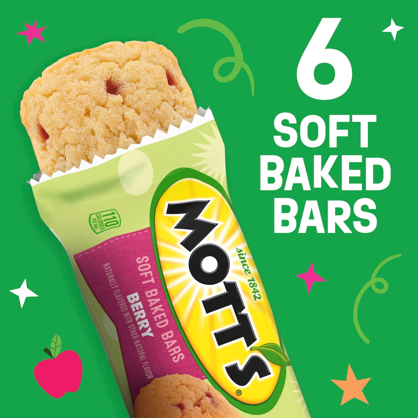 Mott's Soft Baked Bars, Berry, Made with Applesauce, 6 Ct, 5.76 oz