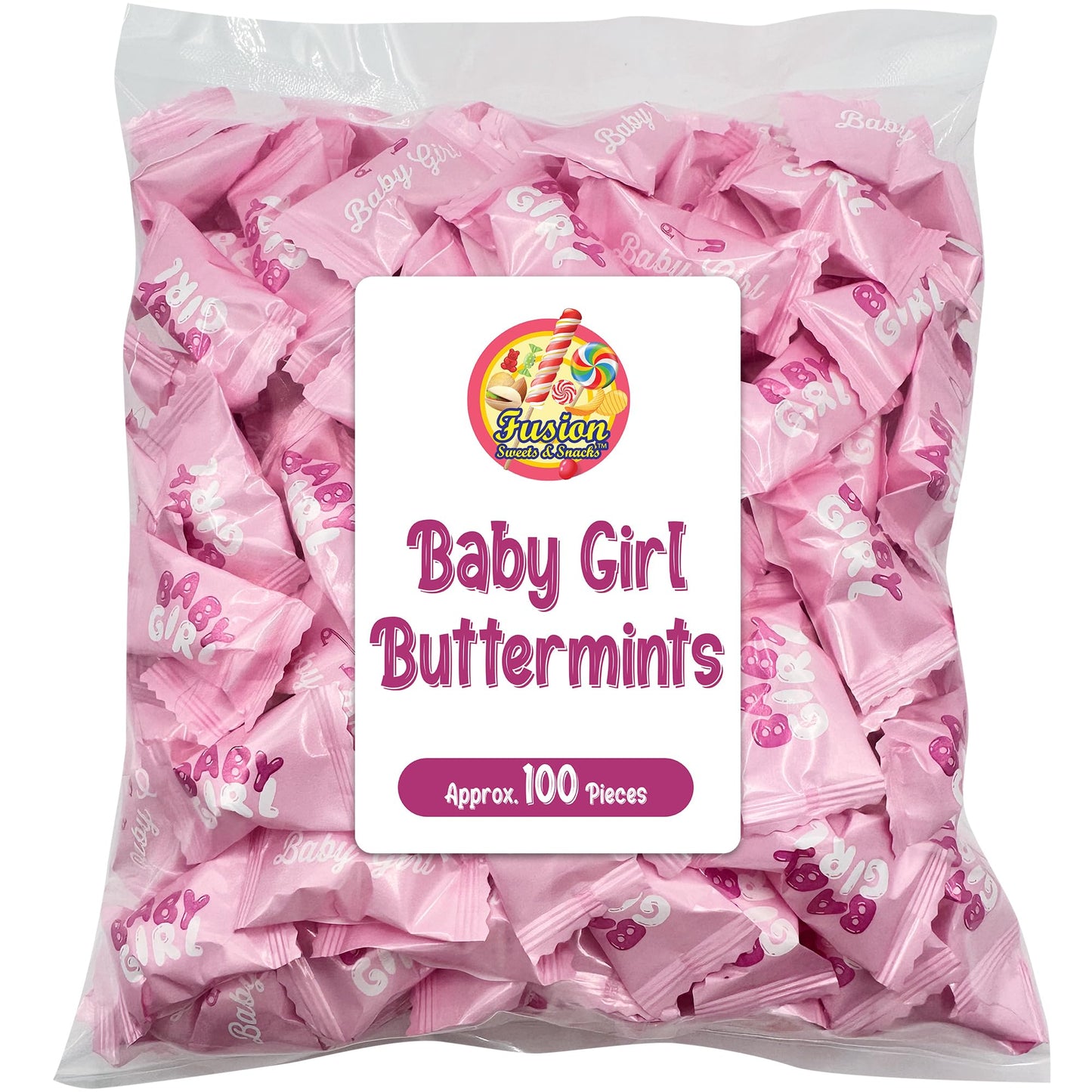 Baby Girl Buttermints - 100 Count - Pink Candy For Baby Shower - Baby Shower Candy - Perfect For Gender Reveal Parties, Hospital Goodie Bags, Welcome