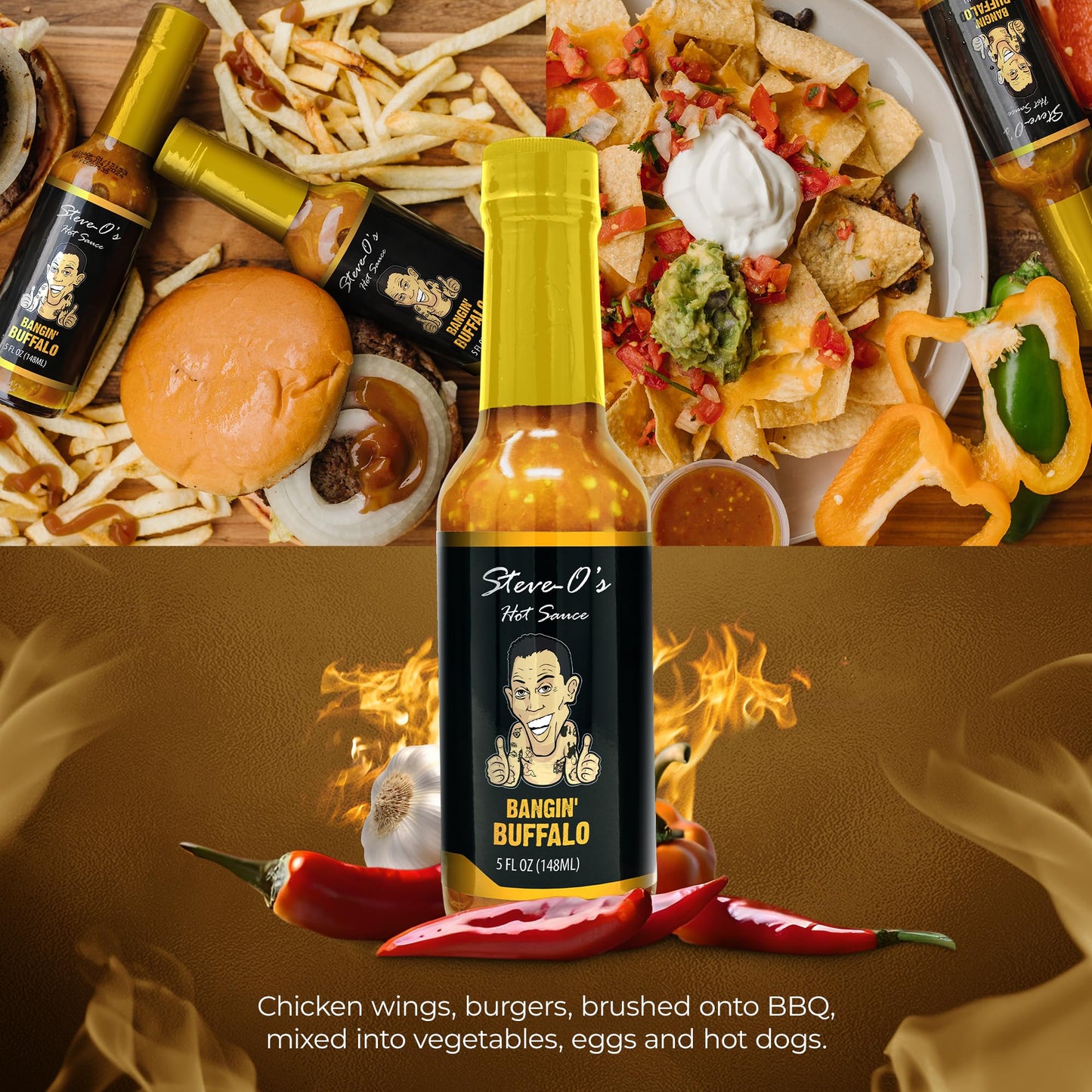 Steve-O's Bangin' Buffalo Sauce | Creamy & Spicy Hot Red Sauce for Wings, BBQ, Veggies, Burgers & Eggs | 5 fl oz