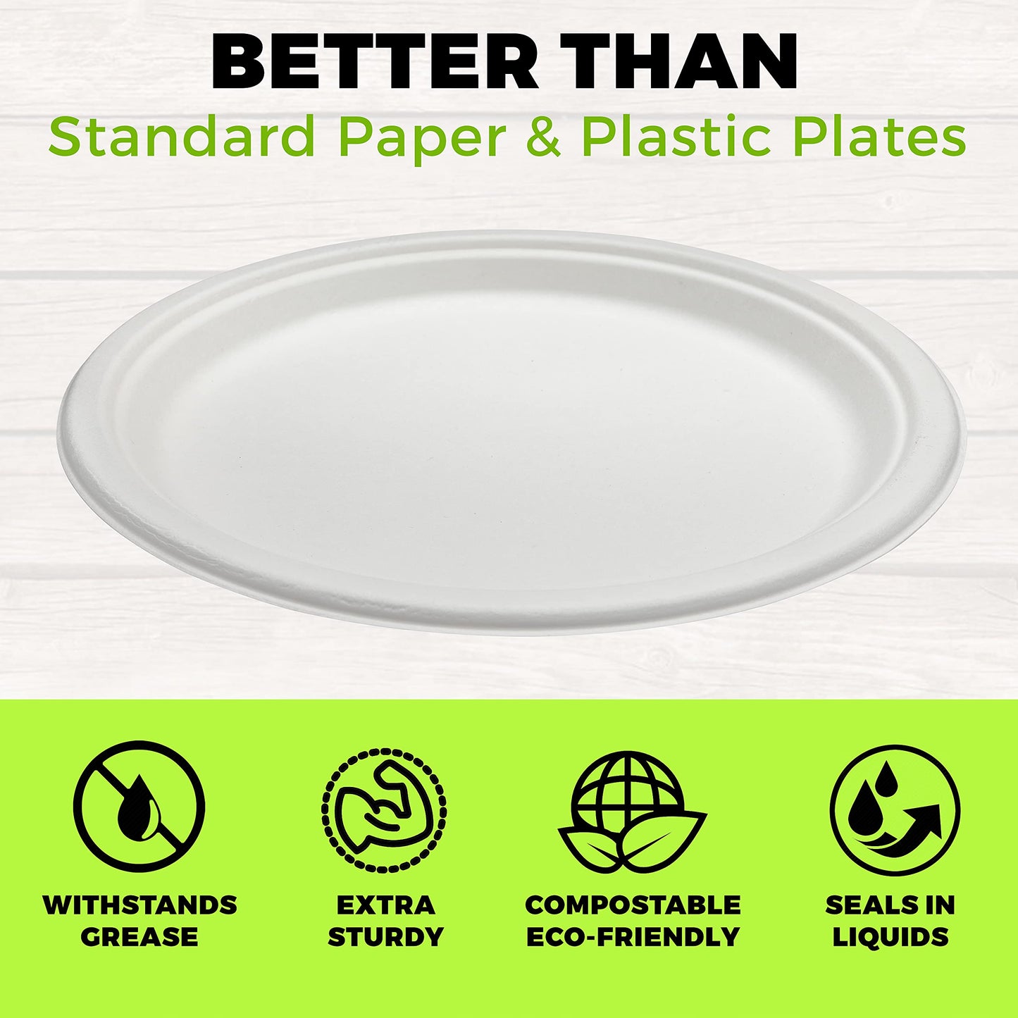 NYHI 125 Pack Compostable 10 Inch Heavy Duty Paper Disposable Plates Bulk For Adults Kids White Sugarcane Plates Cut Leak Resistant Compostable