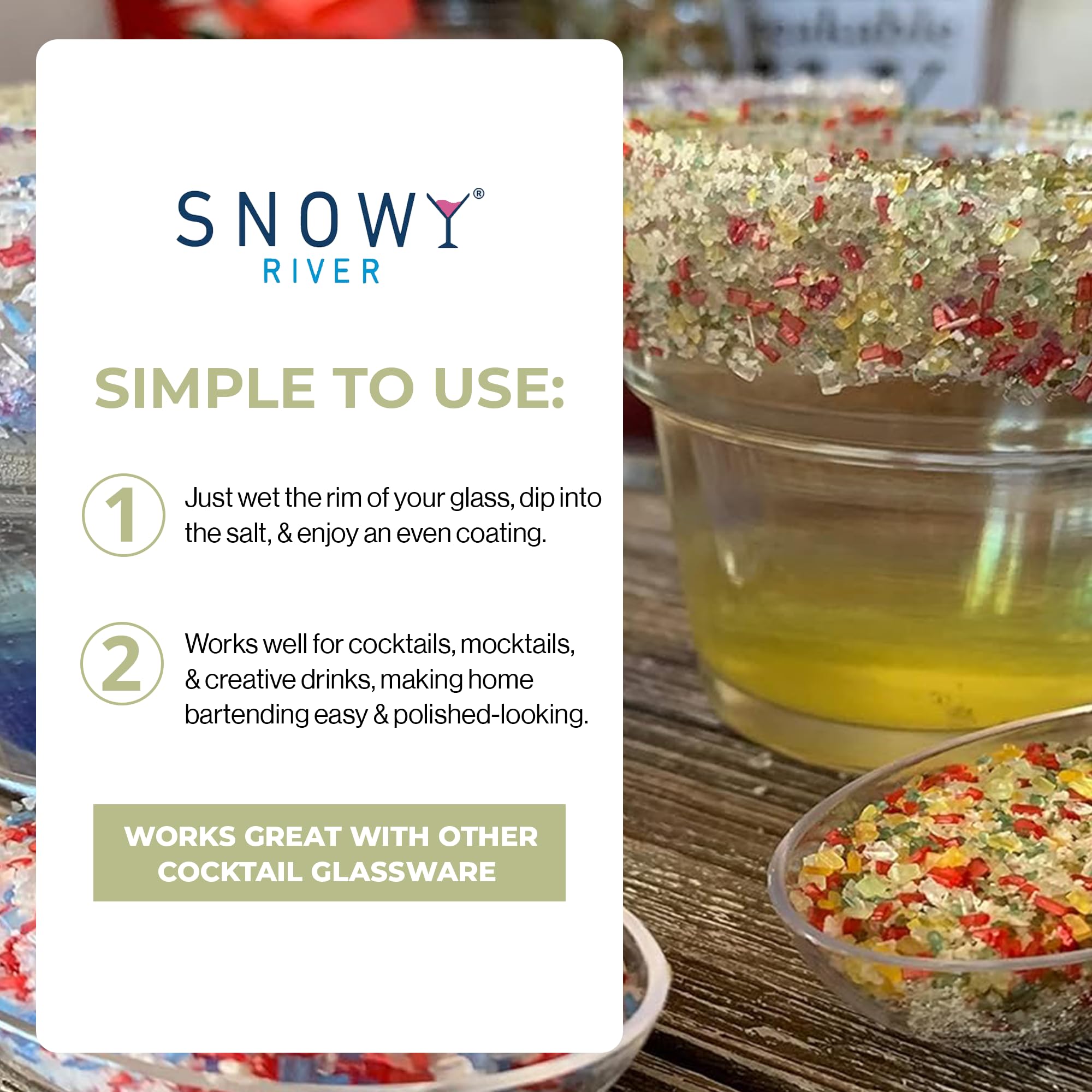 Snowy River Cocktail Salt Pride Rainbow Blend - All Natural Rimming Salt for Margaritas & Cocktails with Sweet & Savory Overtones (80oz-5lb Bag)