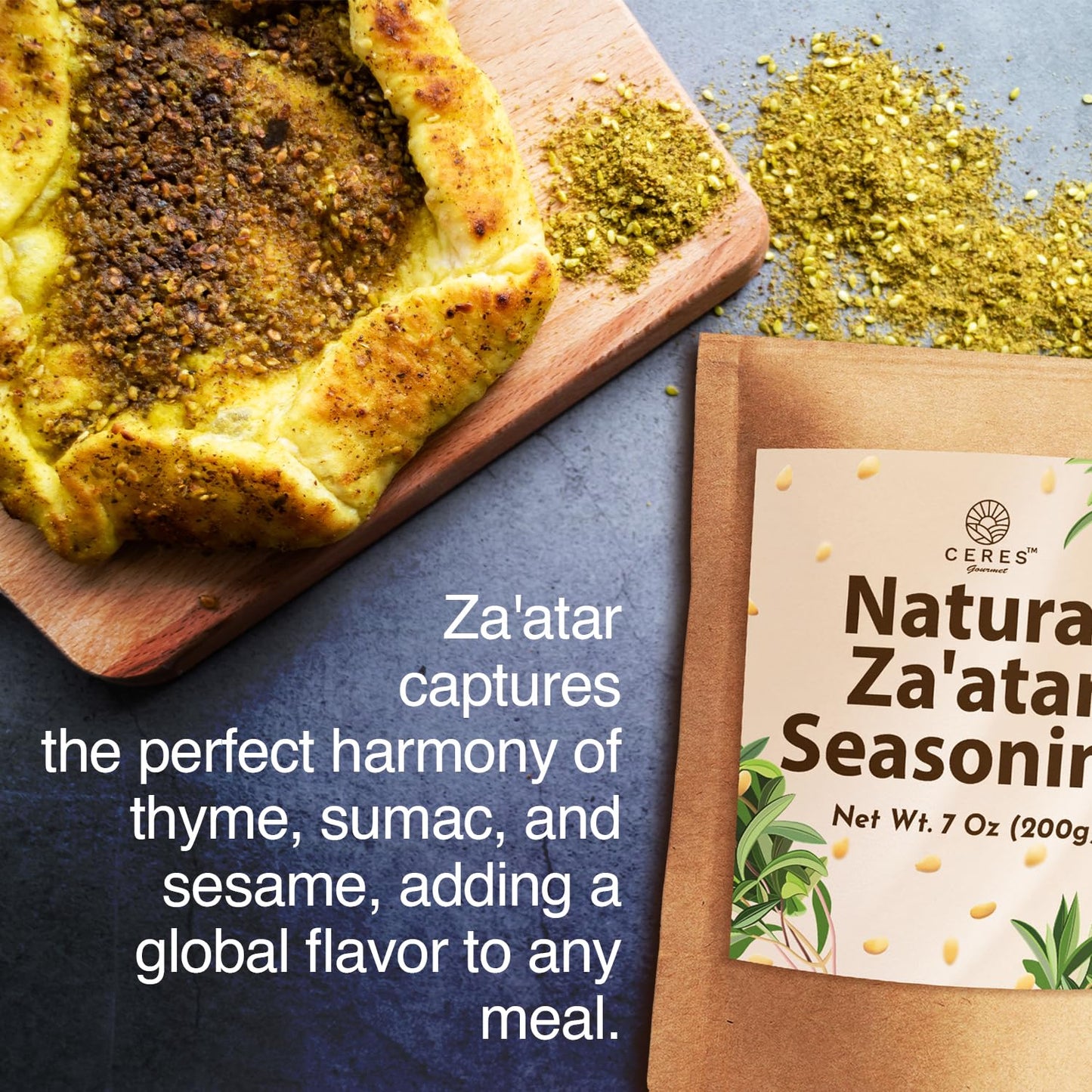 Za'atar Seasoning 7 Oz | Mediterranean Spice Blend | Natural Zaatar Spice Mix with Marjoram, Sesame, Sumac and Thyme | Authentic & Nutritious Za'tar