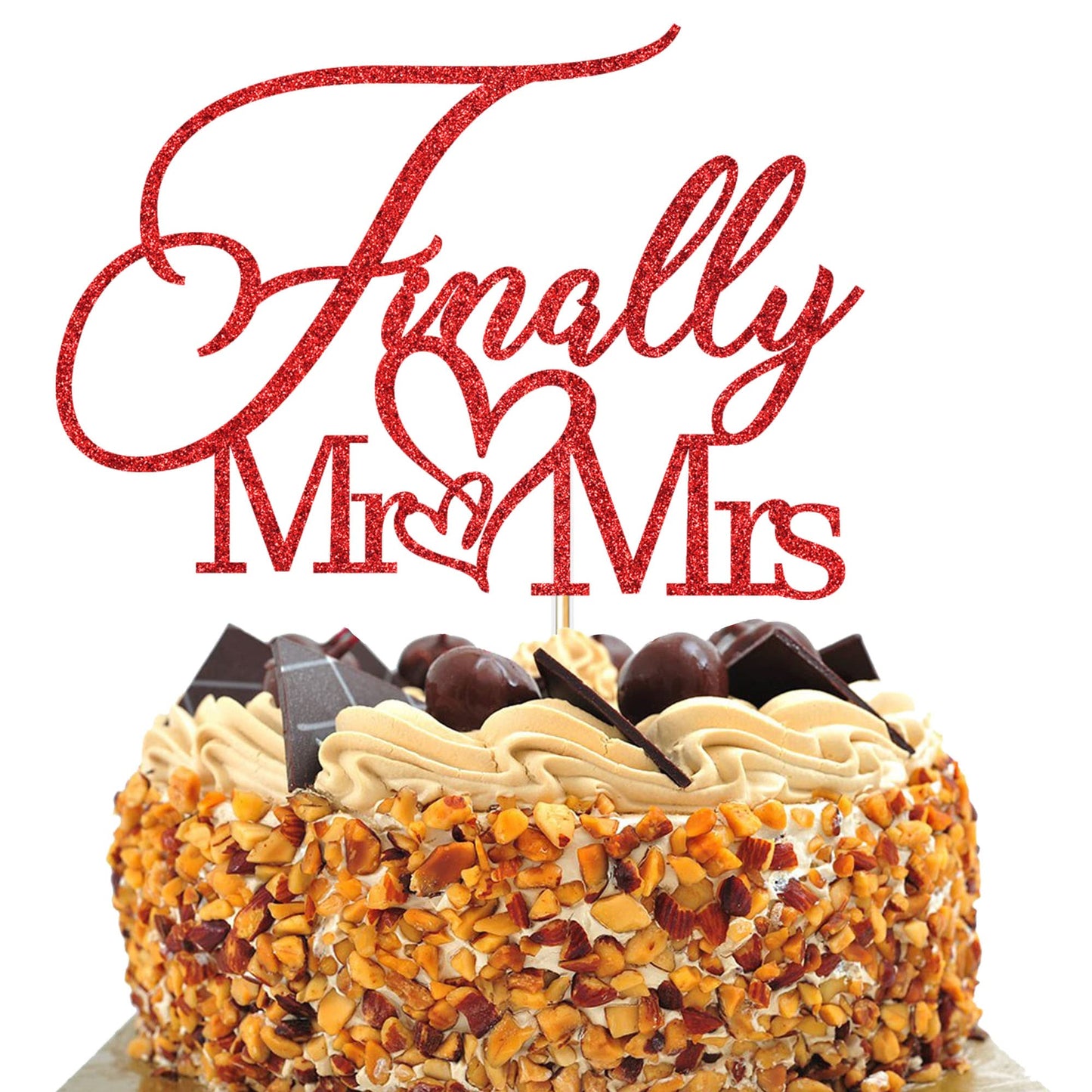 Finally Mr & Mrs Cake Topper,Wedding Anniversary Bridal Shower Party Decorations,Romantic Wedding Party Decorative Cake Toppers (Red)
