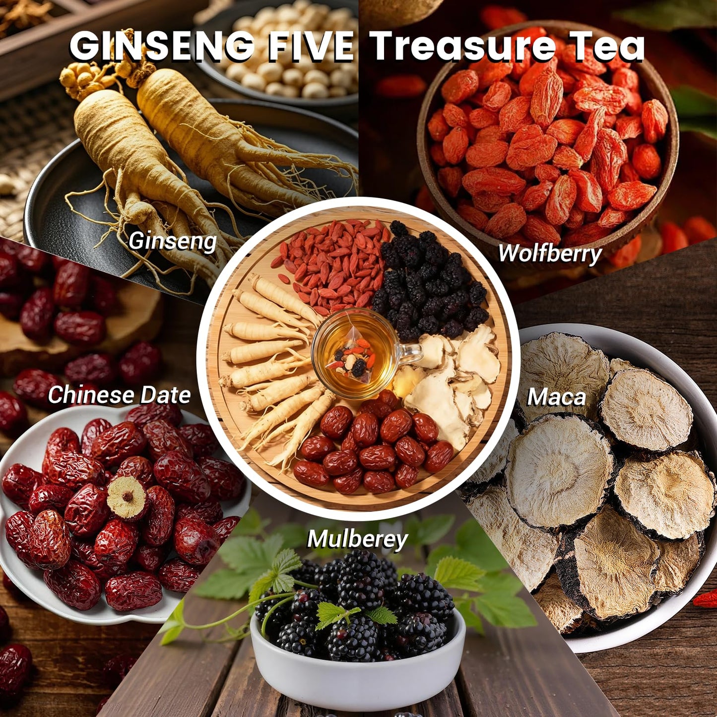 EverEra Ginseng Five Treasures Kidney Tea, Natural Organic Chinese Herbal Tea Bags for Men & Women, Kidney Cleanse Detox Tea with 5 Ingredients