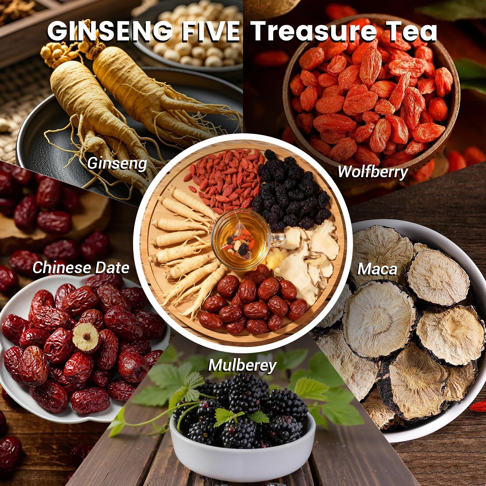 EverEra Ginseng Five Treasures Kidney Tea, Natural Organic Chinese Herbal Tea Bags for Men & Women, Kidney Cleanse Detox Tea with 5 Ingredients