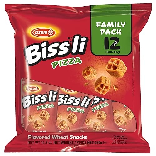 Osem Bissli Pizza - Pizza Flavored Snacks, Bissli Snack for Kids & Adults, Kosher Israeli Flavor Bites, Crunchy Vegan Wheat Chips - 2.5oz Bags (Pack