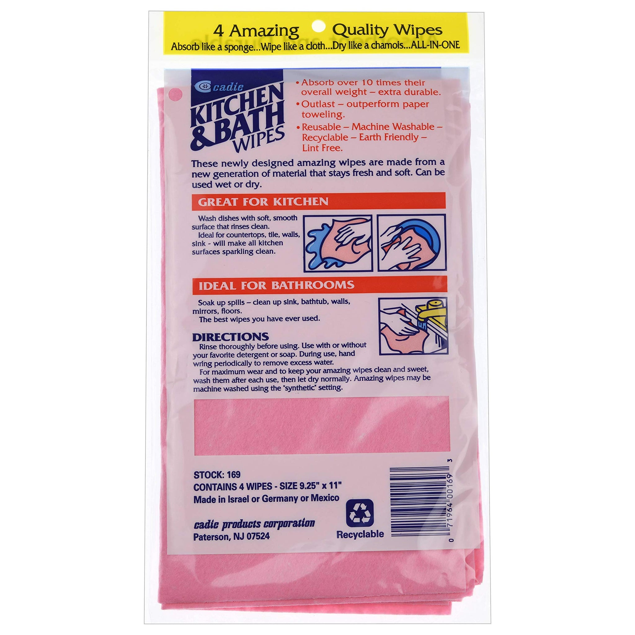 Cadie Kitchen and Bath Amazing Wipes - Absorbent and Reusable Cloth for Washing, Drying, Wiping in The Bathroom or Cuisine Surfaces | Cleaning Sink