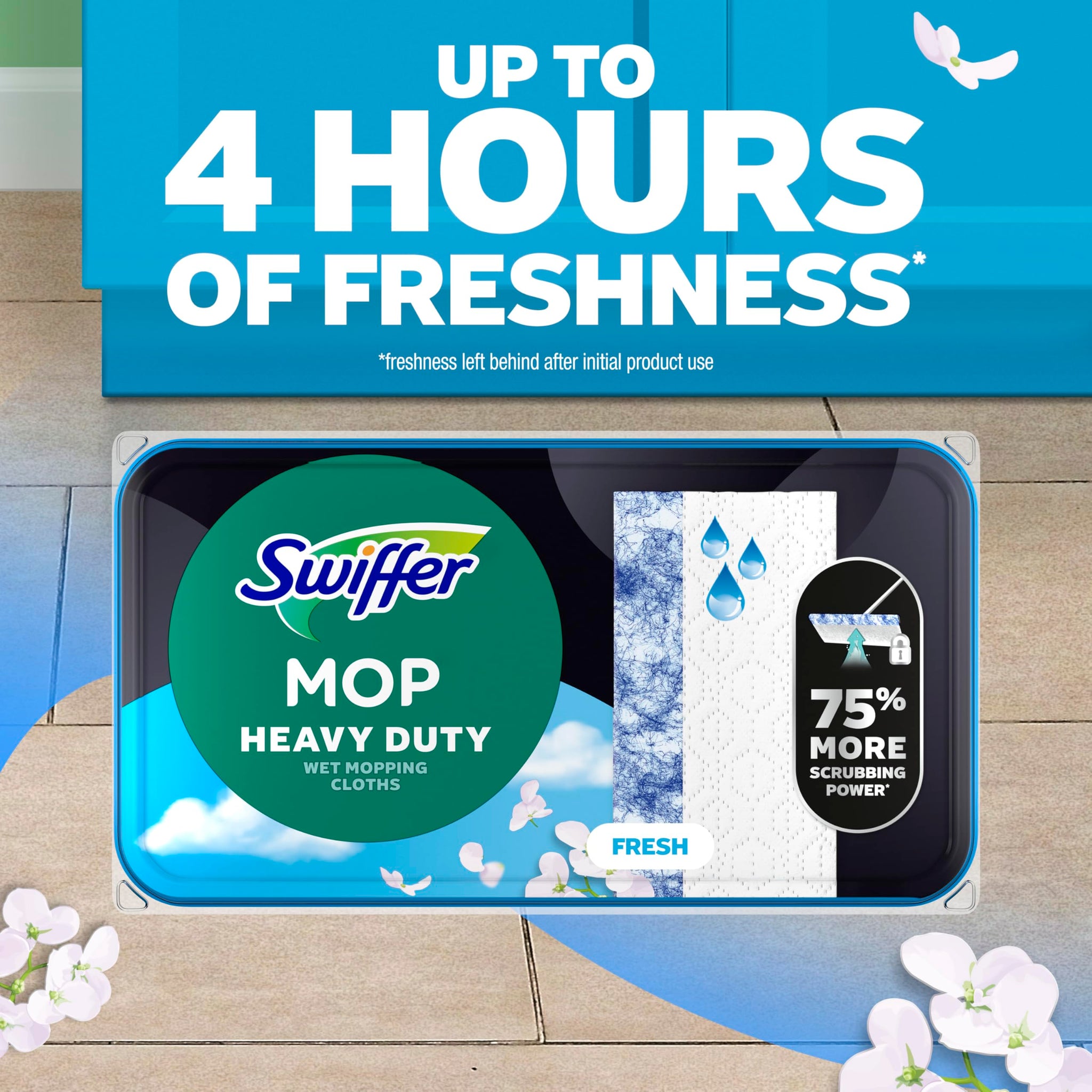 Swiffer Heavy Duty Mop Wet Multi-Surface Cloth Refills for Floor Mopping and Cleaning, Outdoor Window Fresh Scent, 20 count