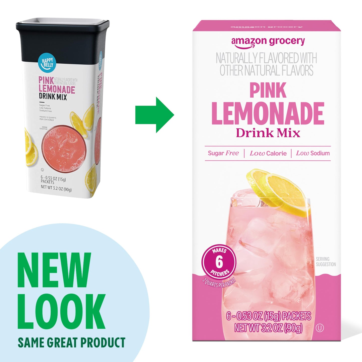 Amazon Grocery, Pink Lemonade Drink Mix Singles, 3.2 Oz, 6 Ct