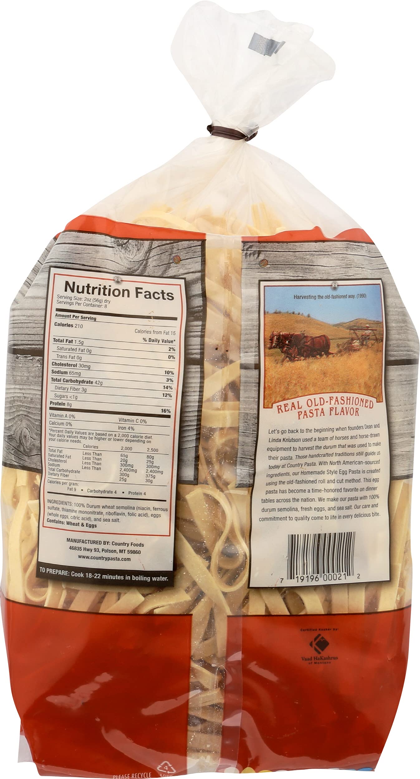 Country Pasta, Noodles Egg Regular, 16 Ounce