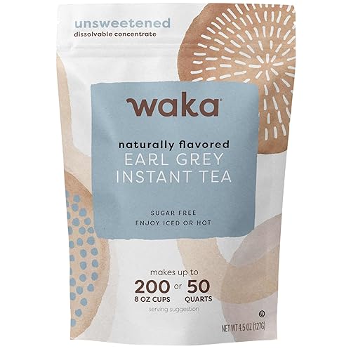 Waka Instant Black Tea Mix, Earl Grey - Black Tea and Pleasant Bergamont Flavor, Unsweetened Powder for 50 Quarts or 200 Cups - Easy and Quick Hot or