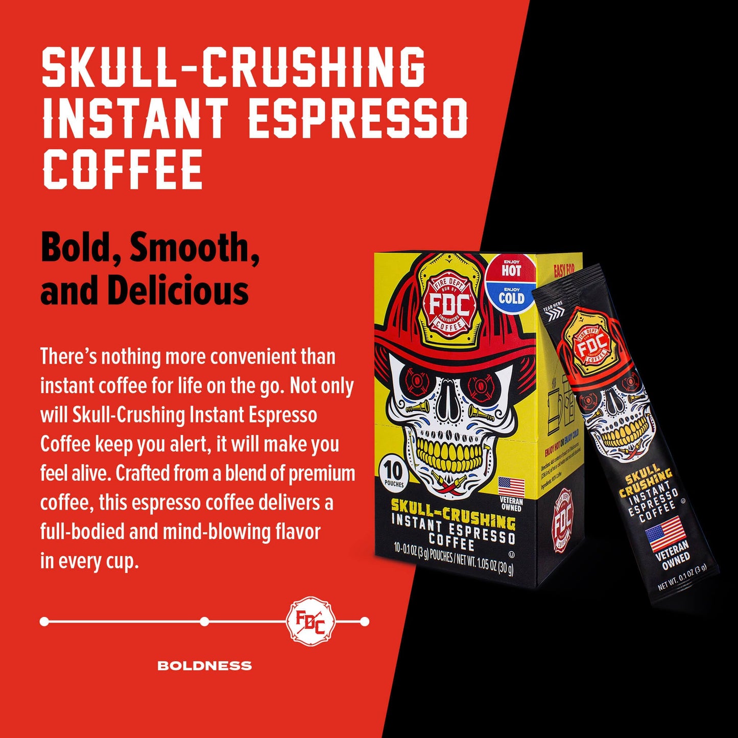 Fire Department Coffee - Skull Crushing Instant Espresso Coffee - Instant Coffee Packets Single Serve - Gives Back to Firefighters - Veteran Owned