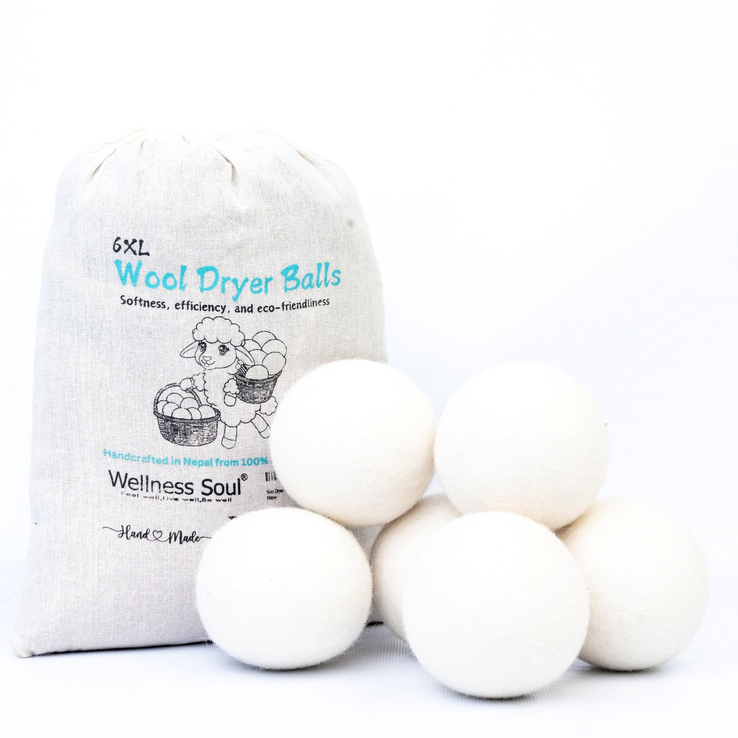 Wool Dryer Balls (Pack of 6) - Natural Fabric Softener, Reusable, Reduces Wrinkles, Saves Drying Time - Superior to Plastic Balls and Liquid