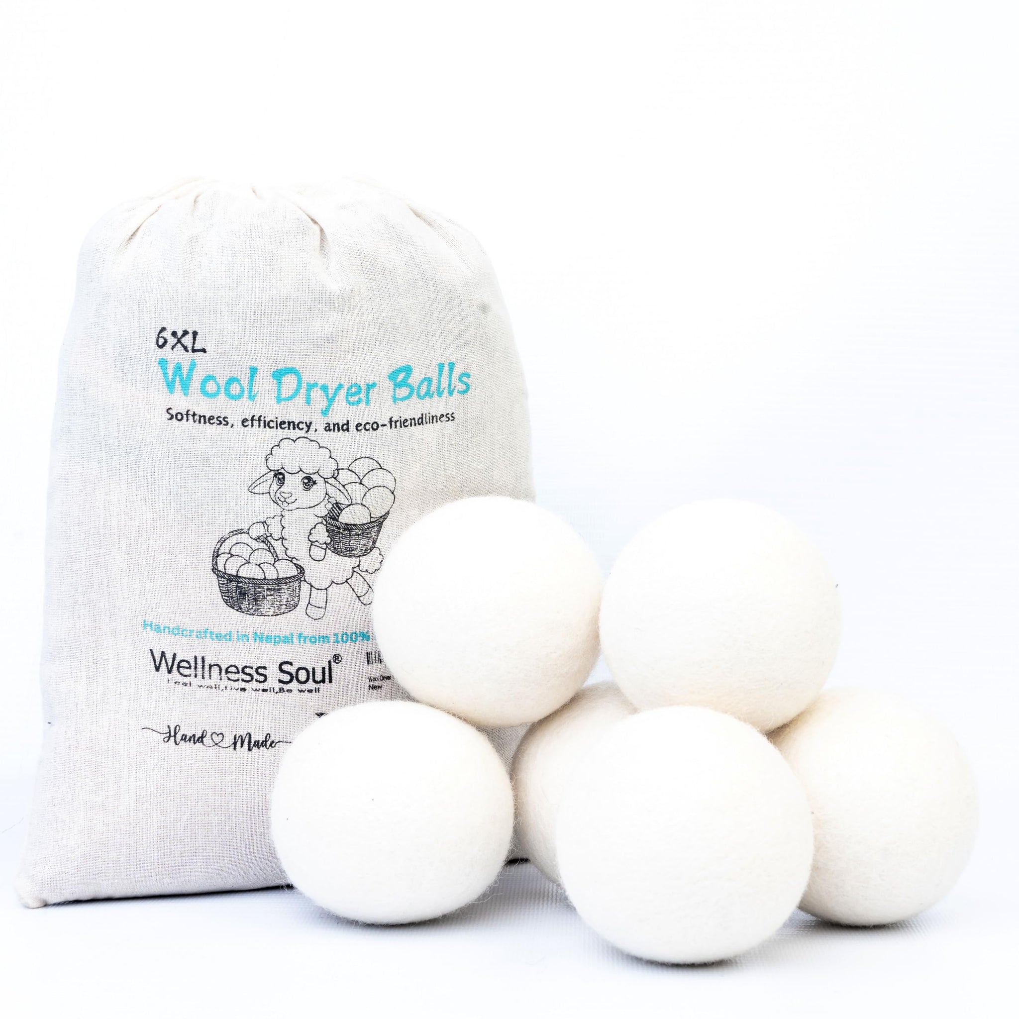 Wool Dryer Balls (Pack of 6) - Natural Fabric Softener, Reusable, Reduces Wrinkles, Saves Drying Time - Superior to Plastic Balls and Liquid