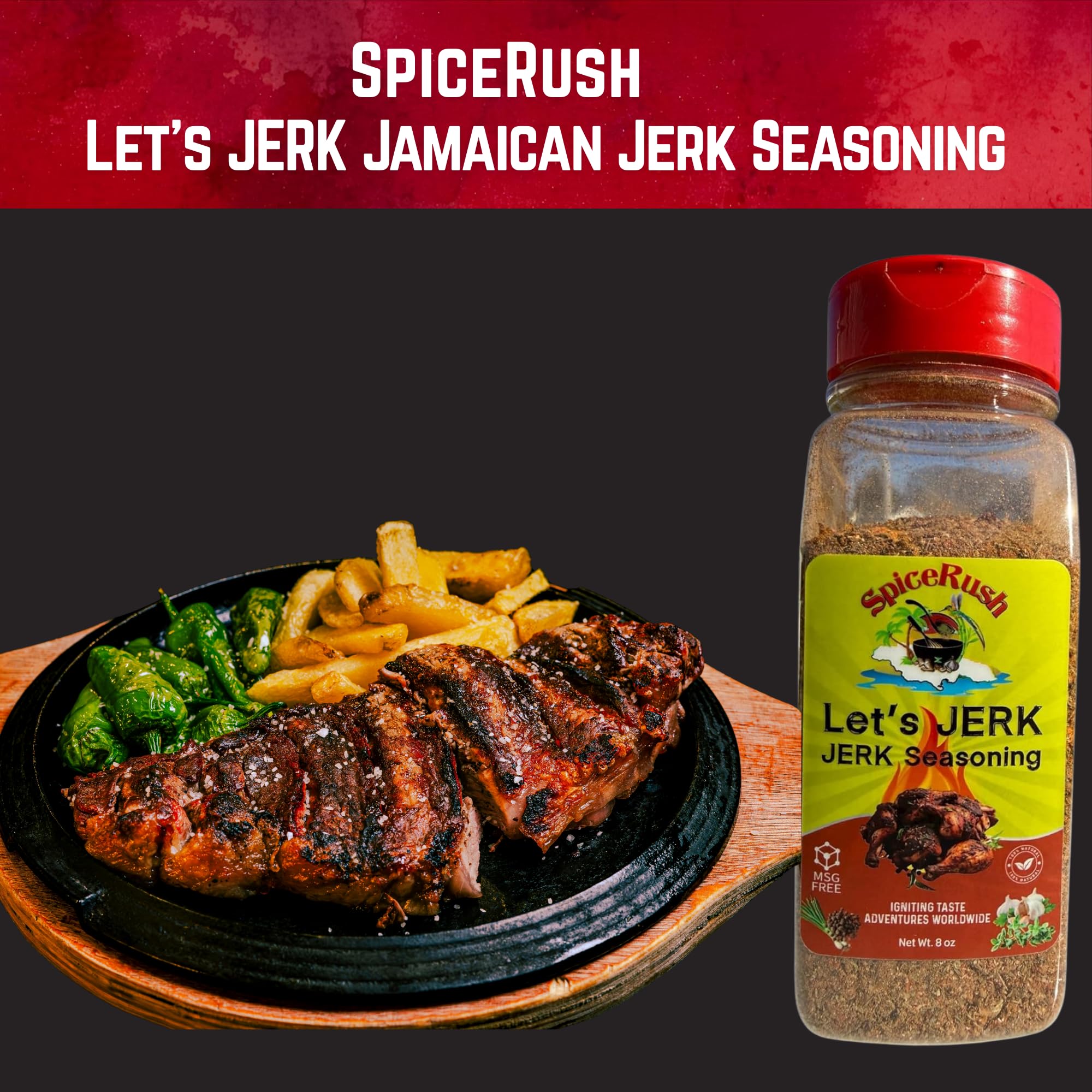 Jamaican Jerk Seasoning Jamaican Style Dry Rub, Caribbean All Purpose Spice Mix for Chicken, Meat and Seafood, Traditional Jerk Flavor Blend, No MSG