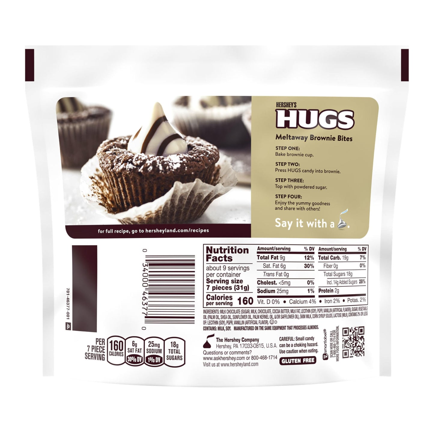 HERSHEY'S HUGS Milk Chocolate and White Creme Candy Share Pack, 9.4 oz