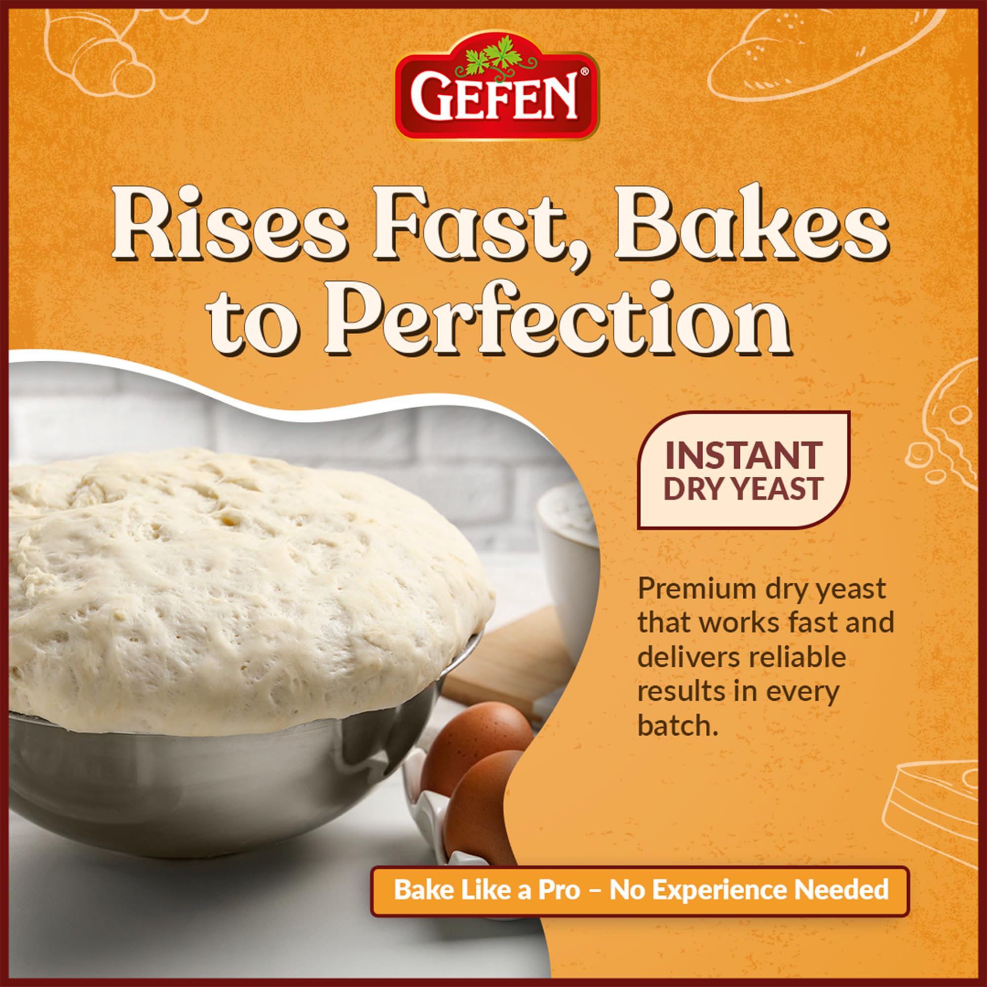 Gefen Instant Natural Dry Yeast, 1 LB Bag, Great for Breads & Challah, Certified Kosher