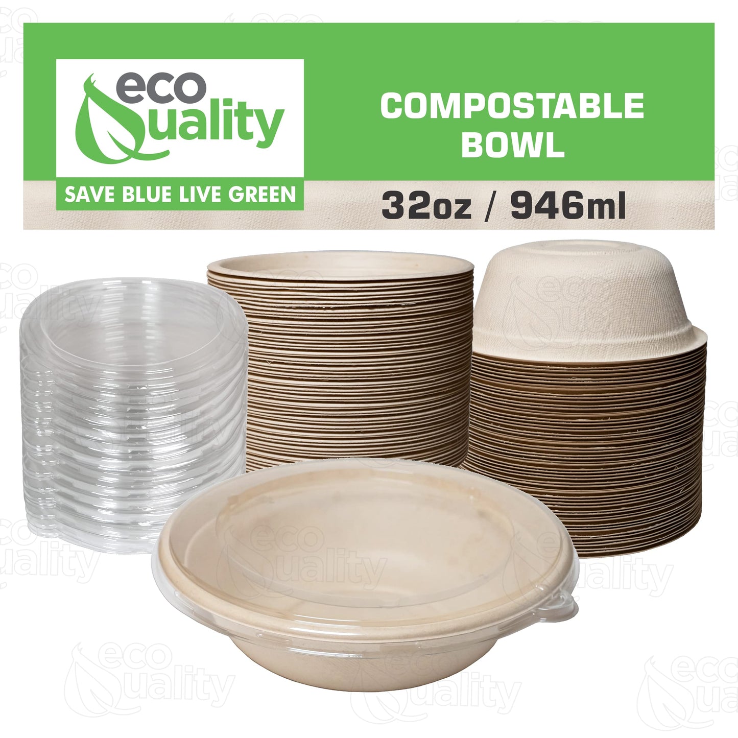 [25 Pack] 32 oz Round Disposable Compostable Paper Bowls with Lids Heavy-Duty, Eco-Friendly Natural Bagasse Unbleached, Heat Resistant, 100%