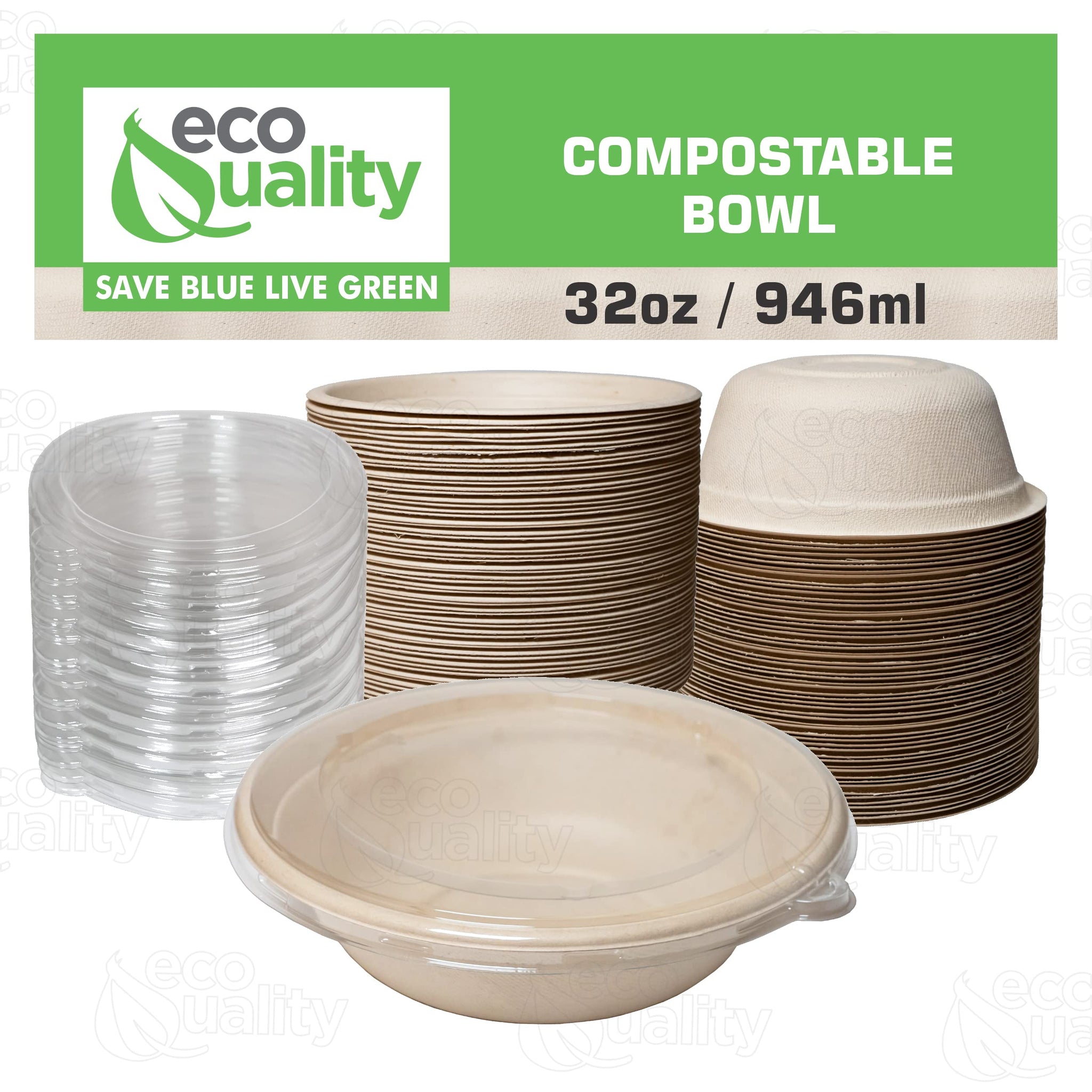 [25 Pack] 32 oz Round Disposable Compostable Paper Bowls with Lids Heavy-Duty, Eco-Friendly Natural Bagasse Unbleached, Heat Resistant, 100%