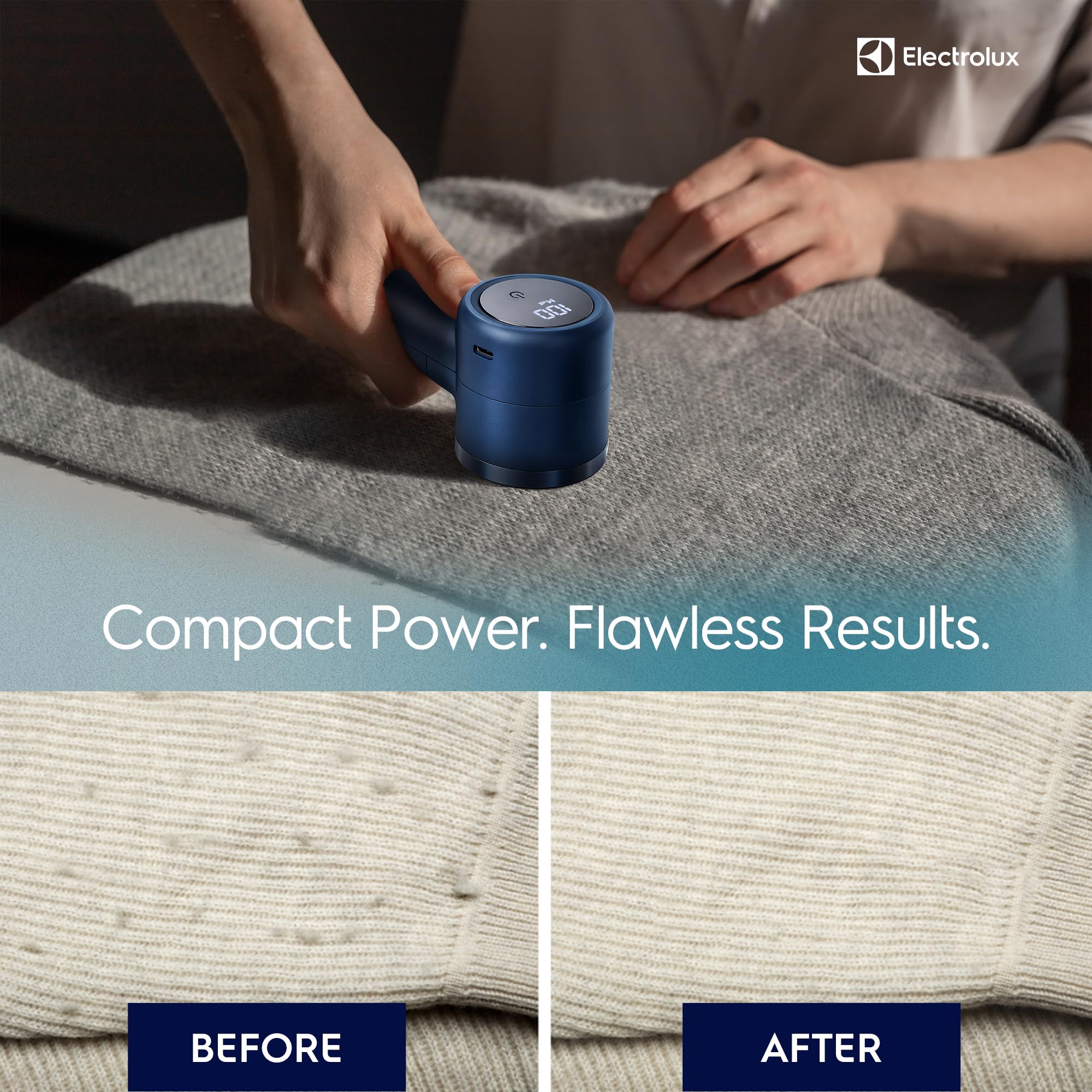 Electrolux Rechargeable Fabric Shaver | Compact Travel Lint Remover for Clothes & Furniture | Eliminates Fuzz & Pilling | 3-Speed Electric Lint Shaver