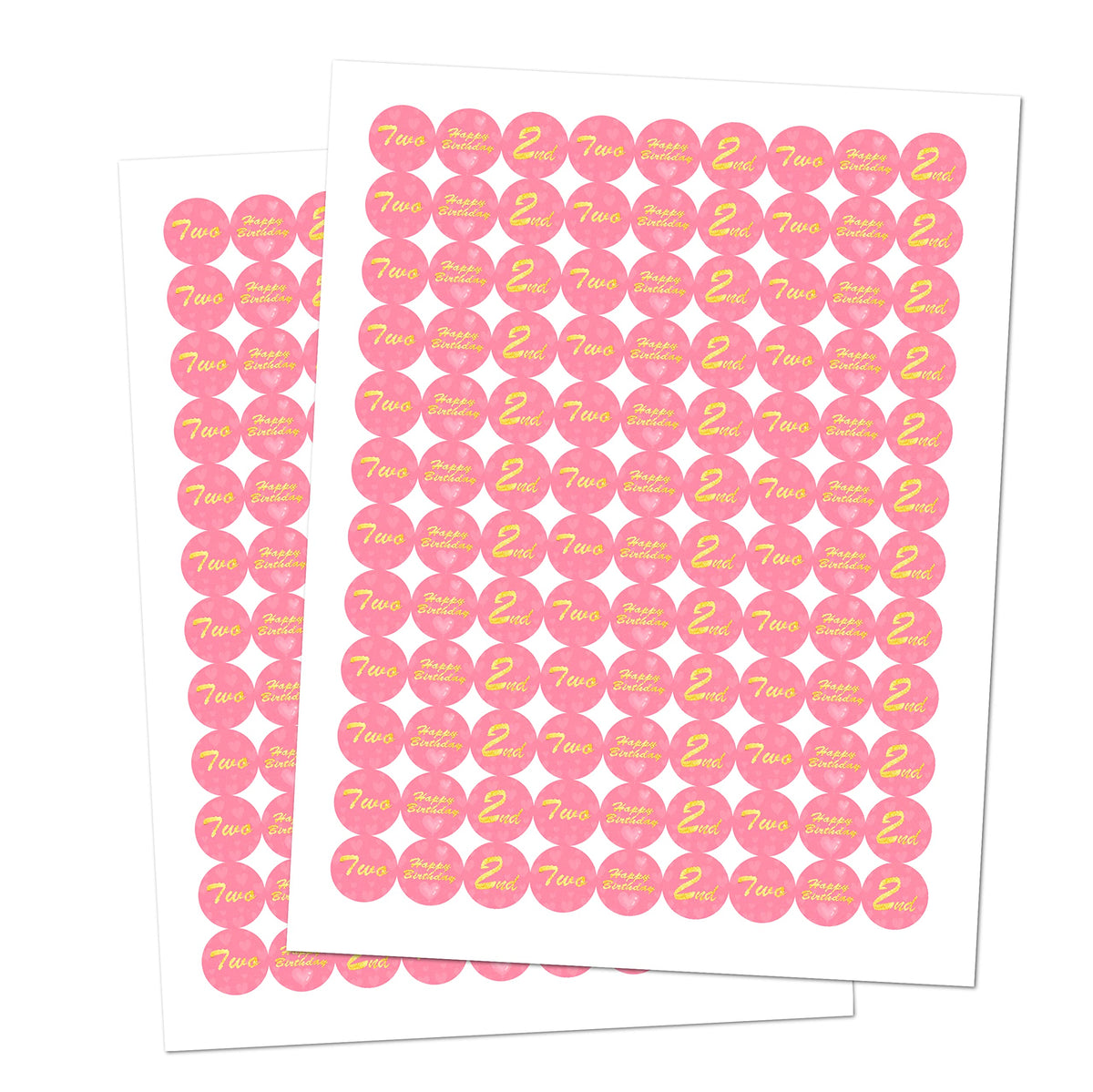 2nd Birthday Kisses Stickers, Two Pink Kiss Labels for Girl Happy Birthday Party, Chocolate Drop Tabletop Decorations, Candy Not Included. Made in USA