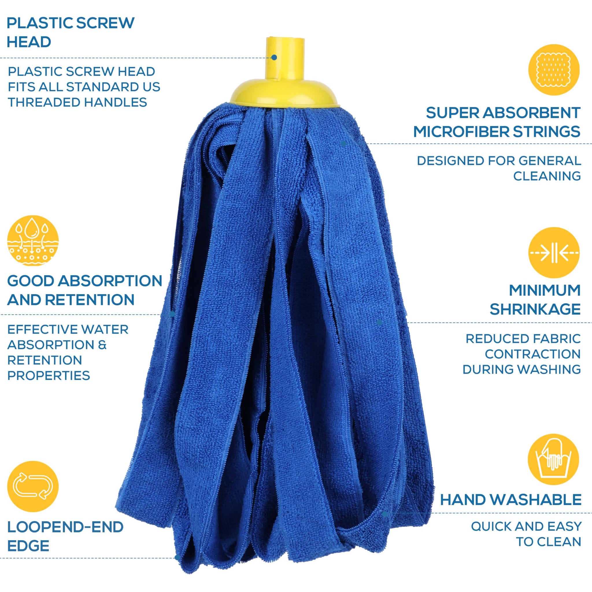 Kleen Handler Microfiber Mop Cloth Heads Replacements with 61" Extendable Handle, 3 Pc Screw On Mop Refill for Commercial & Household Cleaning