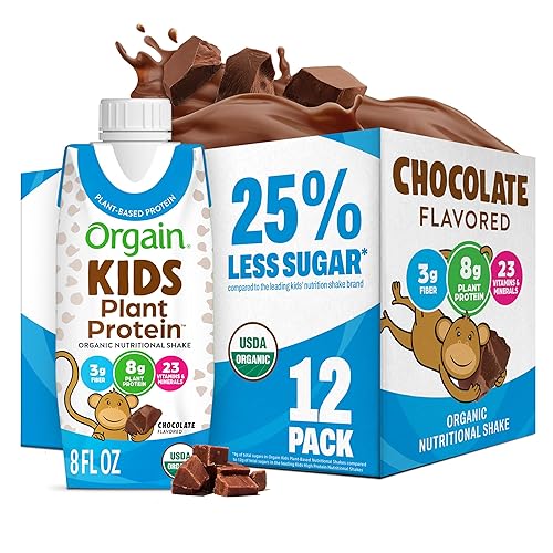 Orgain Organic Kids Nutritional Vegan Protein Shakes, Chocolate - Healthy Kids Snacks, 8g Plant Protein, 23 Vitamins & Minerals, 3g Fiber, No Dairy