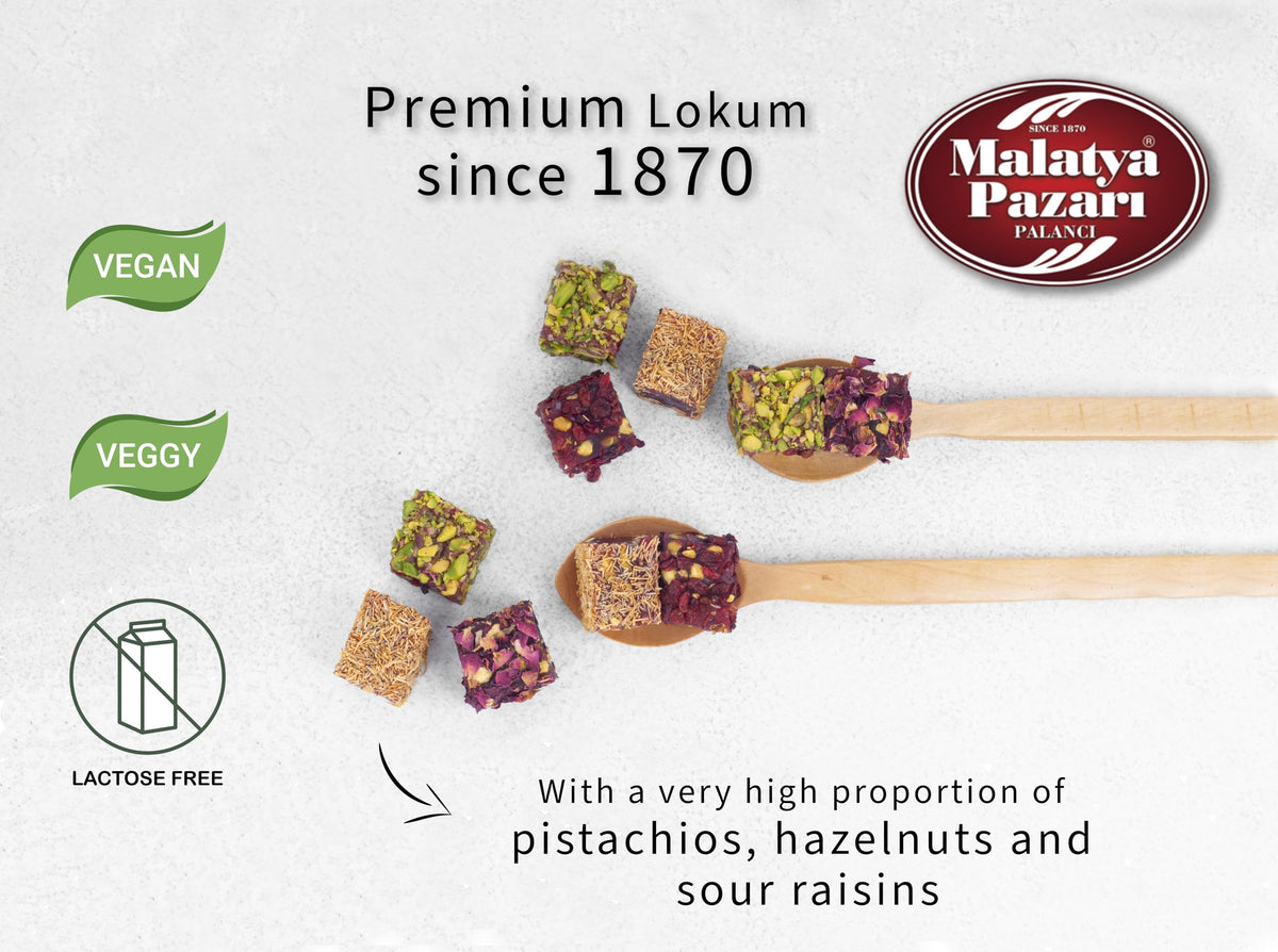 Malatya Pazari Mixed Turkish Delight Gift Box with Pistachios & Fruit,9.9oz
