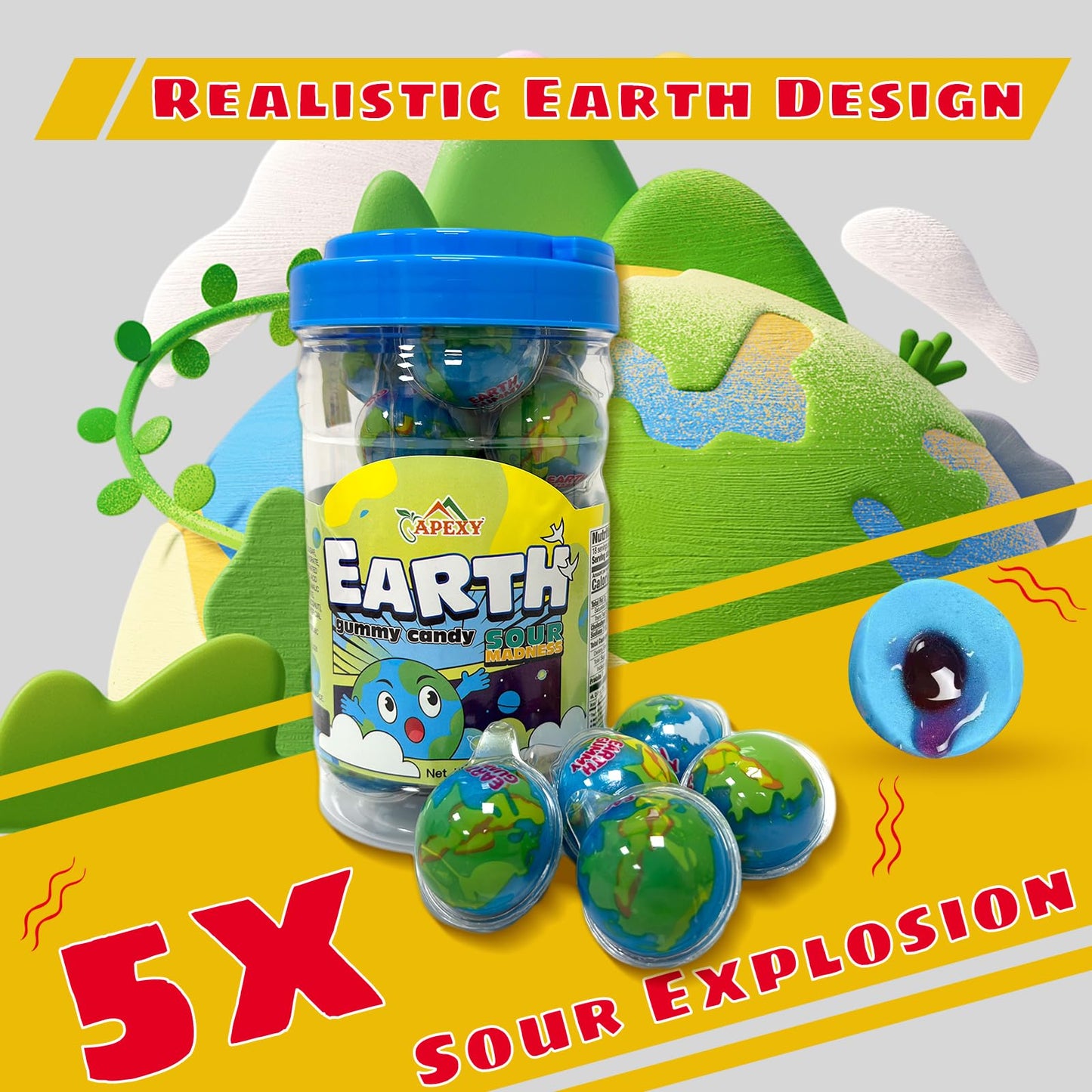 Apexy Sour Planet Gummies - with Fruity Liquid Center Eyeball Candy for Halloween, Birthday, Trick Or Treat, Party Candy - Jelly Filled Gummies, Fat