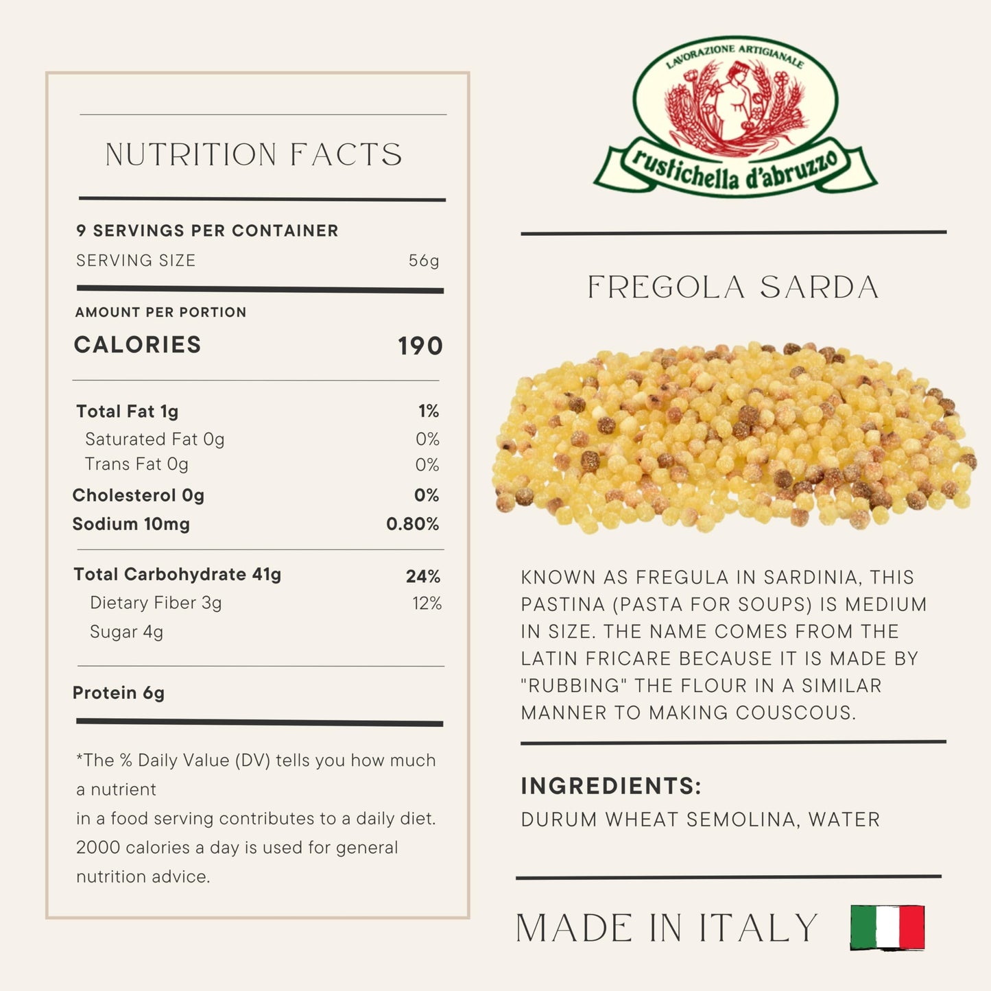 Rustichella d'Abruzzo Durum Wheat Fregola Sarda Pasta, 17.6 Ounce (Pack of 2)