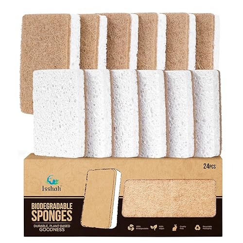 Isshah Plant-Based Kitchen Sponges - Natural, Eco-Friendly, Biodegradable Sisal Hemp Sponges for Dishes, Cleaning Sponge for Kitchen, Bathroom