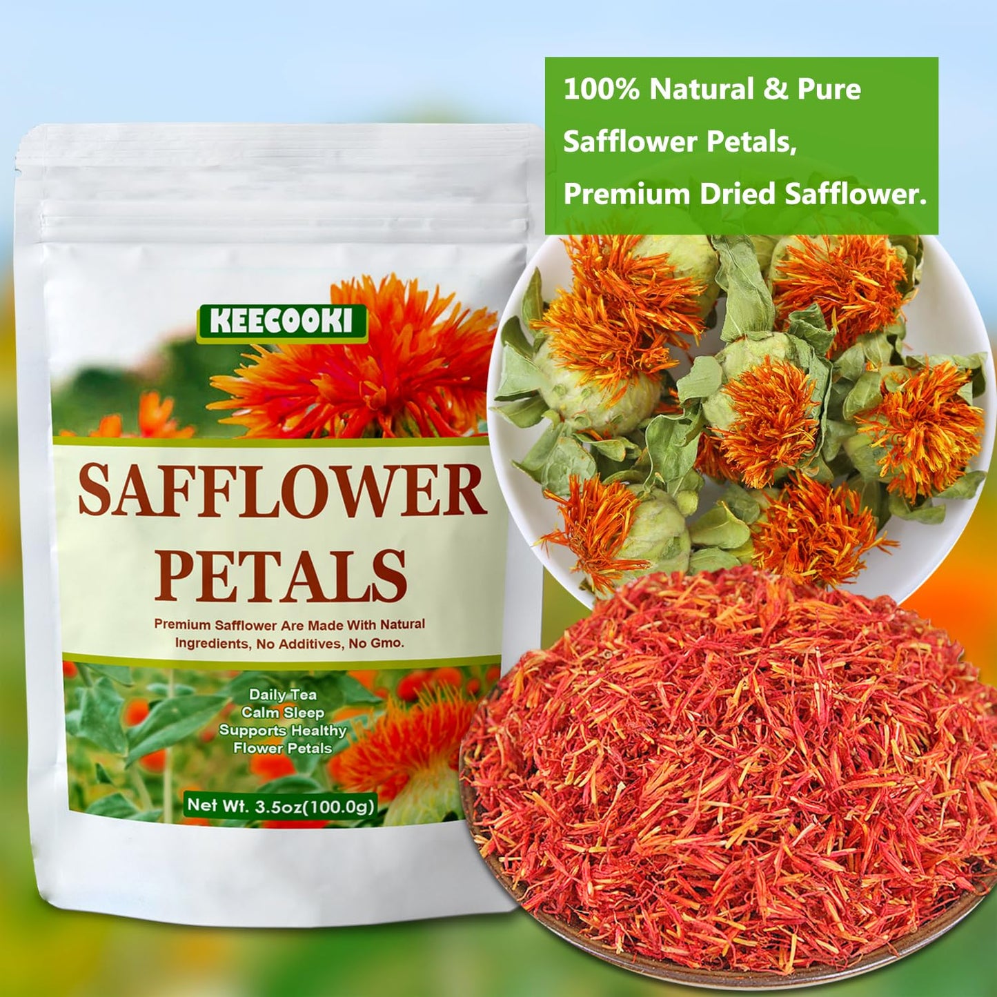 Premium Dried Safflower Petals, 3.5oz(100g), 100% Natural Safflower Flowers, Pure, No Additives, Pack of 1