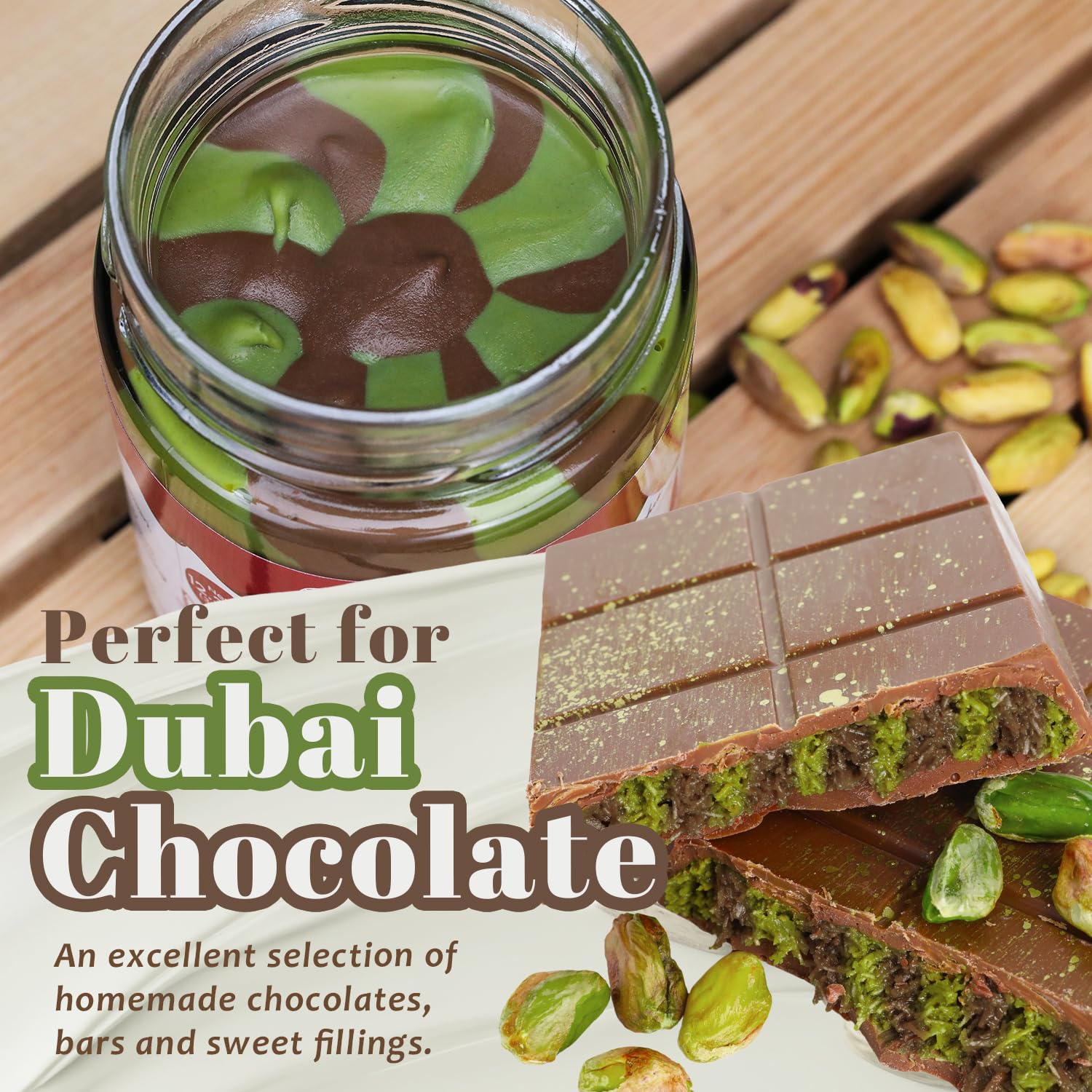 Pistachio Hazelnut Butter Spread for Dubai Chocolate -12.3 oz- Sweet Pistachio and Hazelnet Cream for, Desserts & Baking & Breakfast