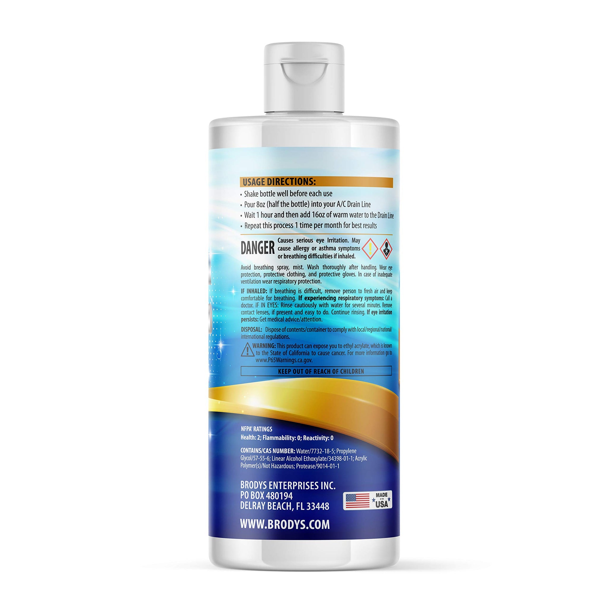Brodys - A/C HVAC Drain Line Cleaner, 16oz Bottle, 2 MONTH SUPPLY, (Great to use at home, in the office, at restaurants and large commercial