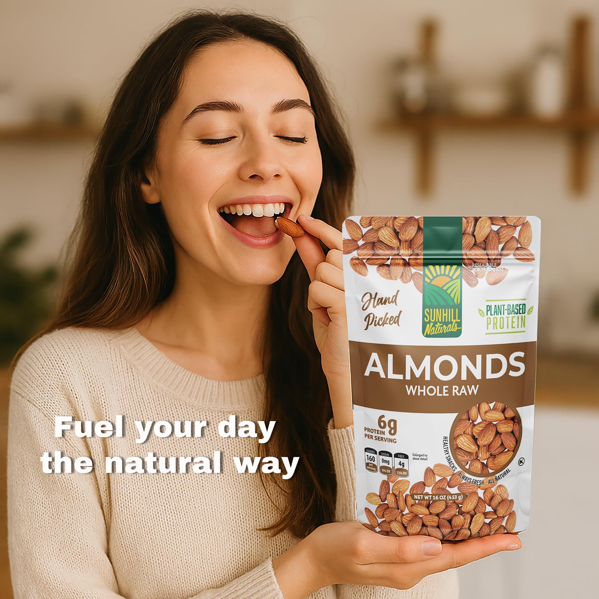 Sunhill Naturals Raw Whole Almonds | Heart-Healthy Omega 3 Raw Almonds | Omega 3 Nuts for Snacking | Keto Snacks for Adults and Kids