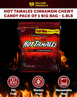 Hot Tamales Cinnamon Chewy Candy Pack of 1 Big Bag - 1.8lb Each - Bulk Candy Bundle of Spicy Cinnamon Candy - Bundle with Ballard Products Resealable