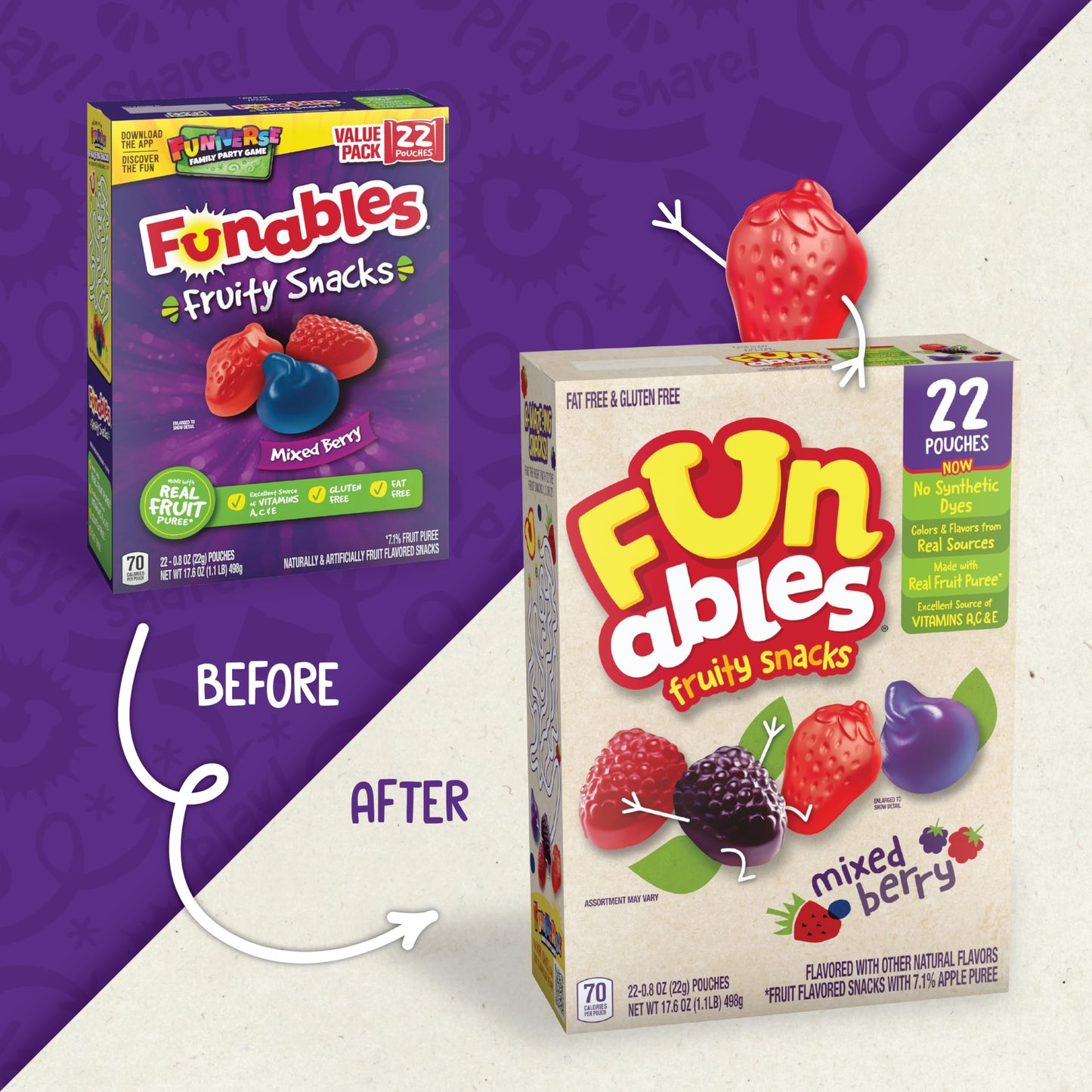 Funables Fruity Snacks, Mixed Berry Flavored Snacks, 0.8 oz 22 ct
