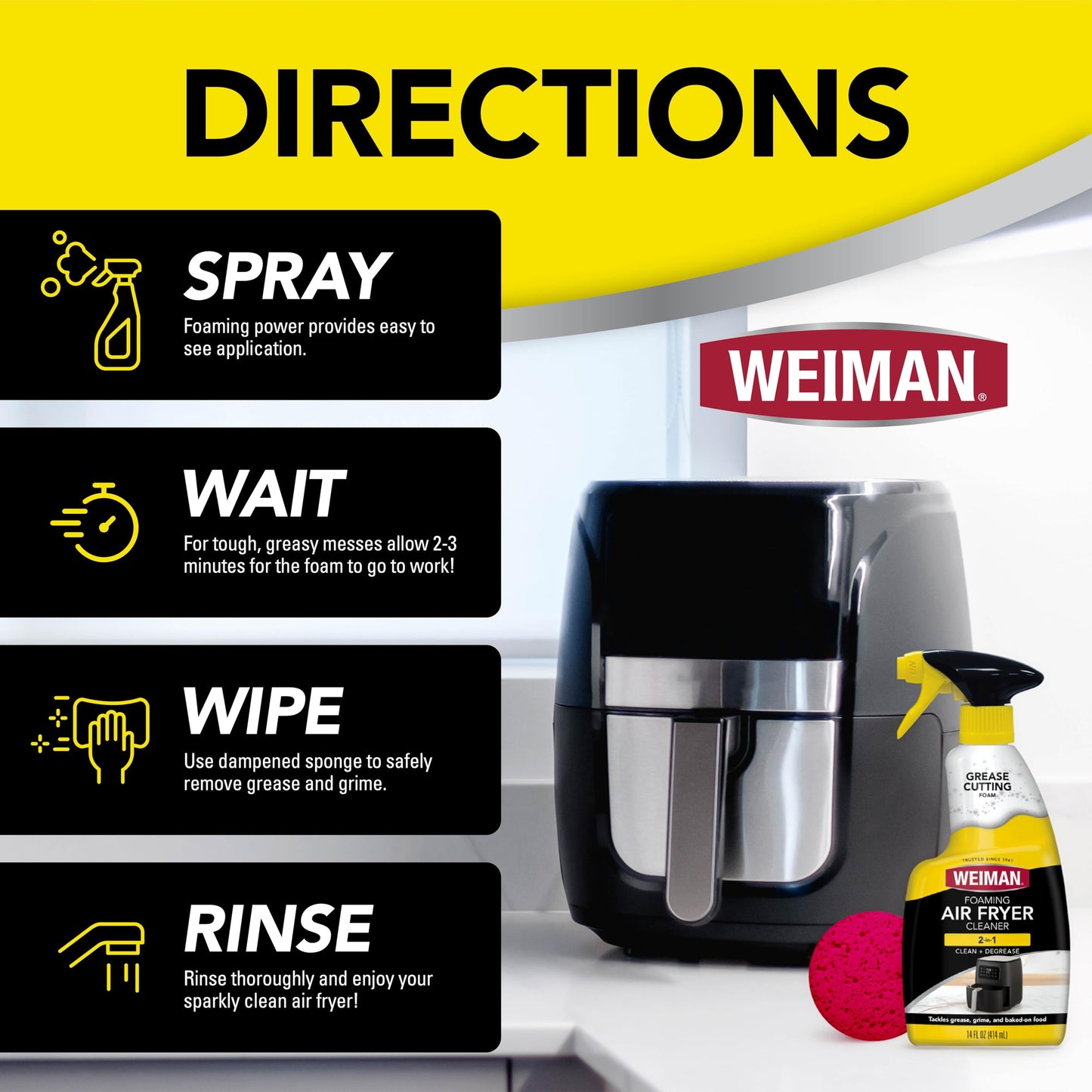 Weiman Foaming Air Fryer Cleaning Kit, Cleaner & Degreaser for Ceramic Baskets & Trays, Removes Grease, Grime, Oil & Baked-On Food, Includes